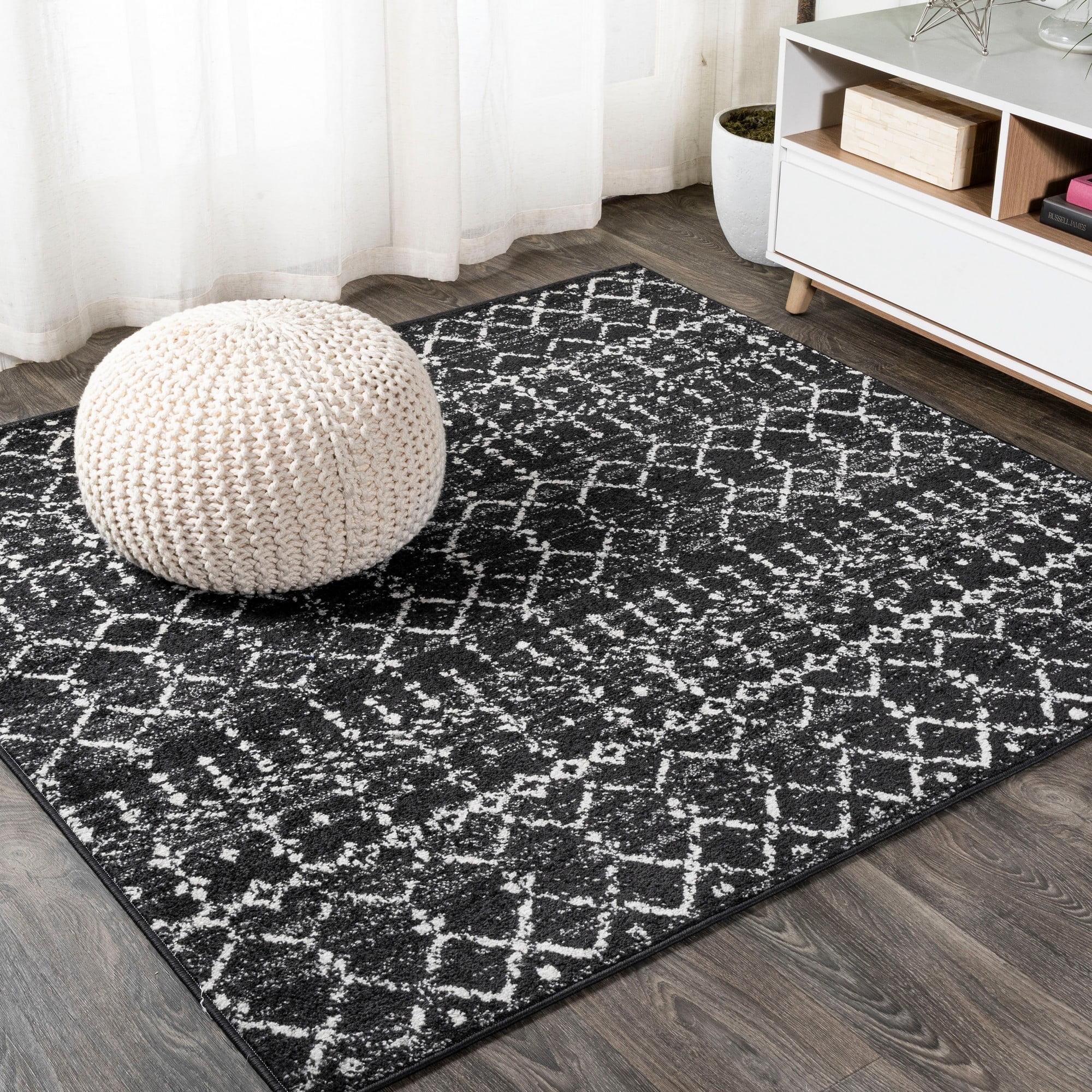 JONATHAN Y Moroccan HYPE Boho Vintage Diamond Black/Ivory 5' Square Area Rug