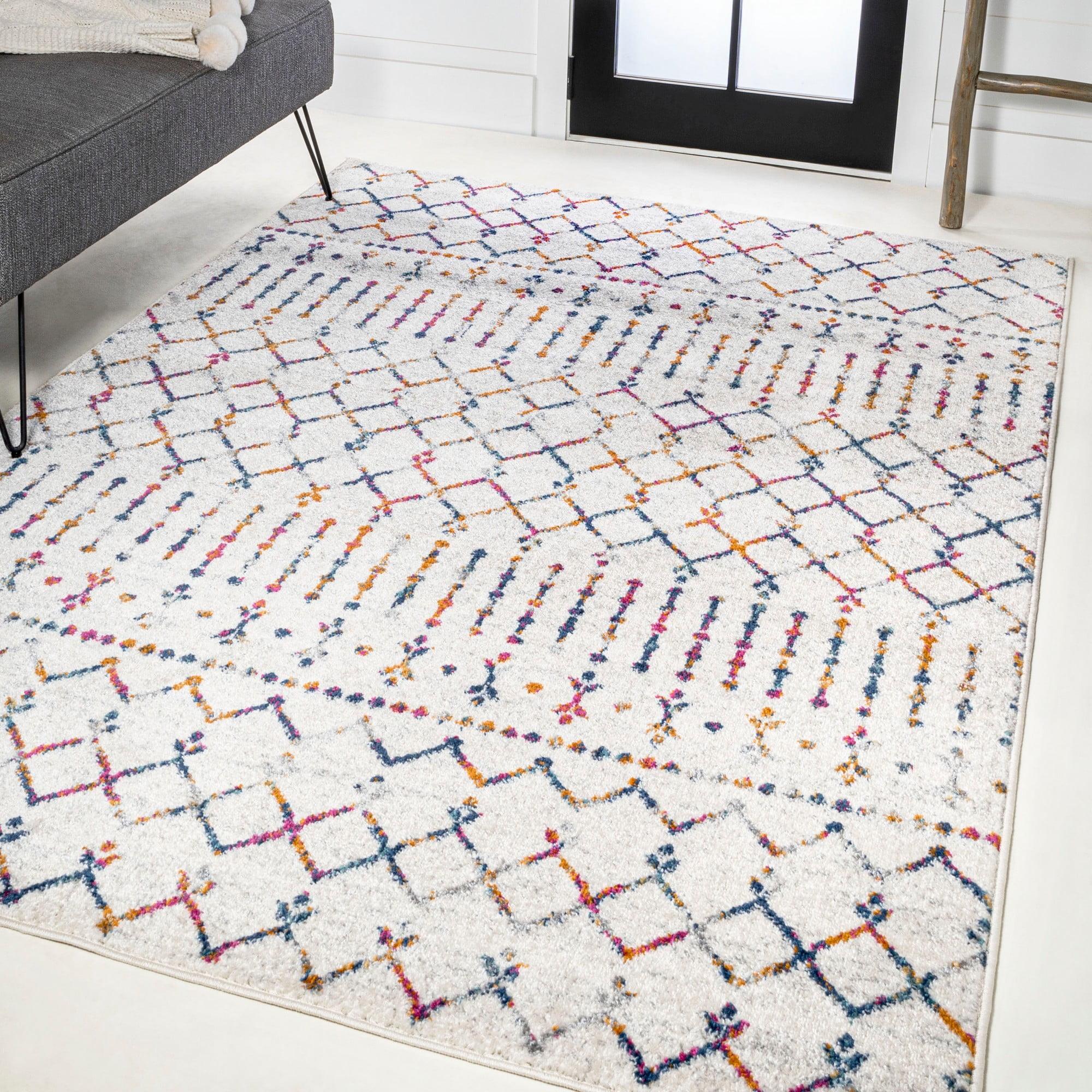 8'x10' Moroccan HYPE Boho Vintage Diamond Area Rug, Cream/Multi - JONATHAN Y