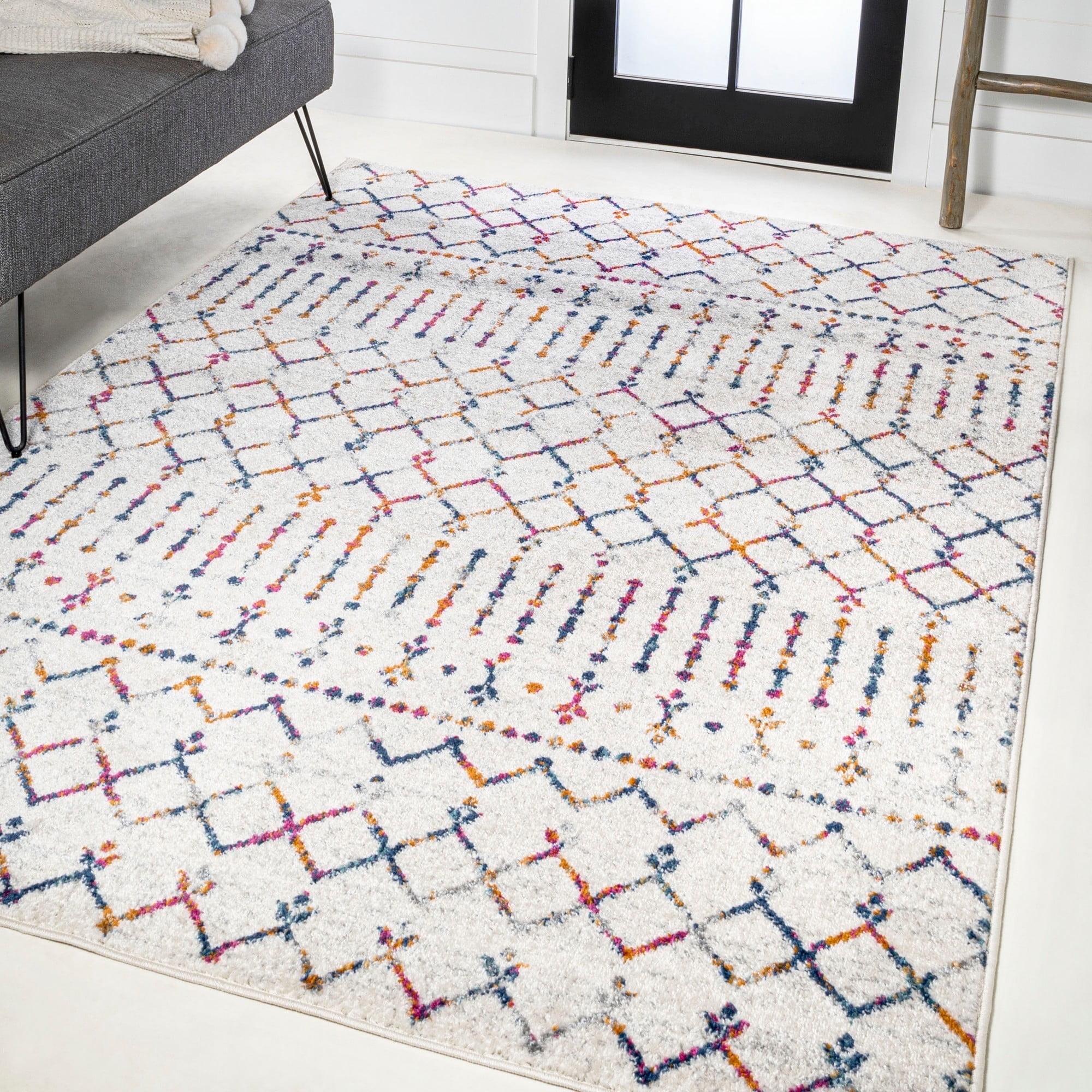 8'x10' Moroccan HYPE Boho Vintage Diamond Area Rug, Cream/Multi - JONATHAN Y