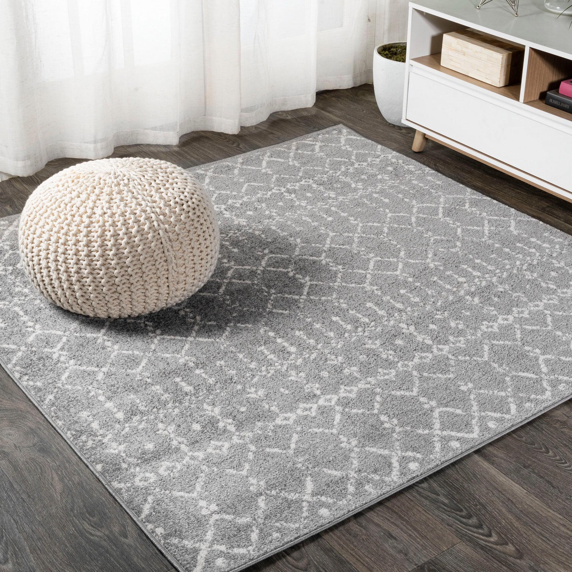 Ivory and Gray Moroccan Trellis 5' Square Synthetic Area Rug