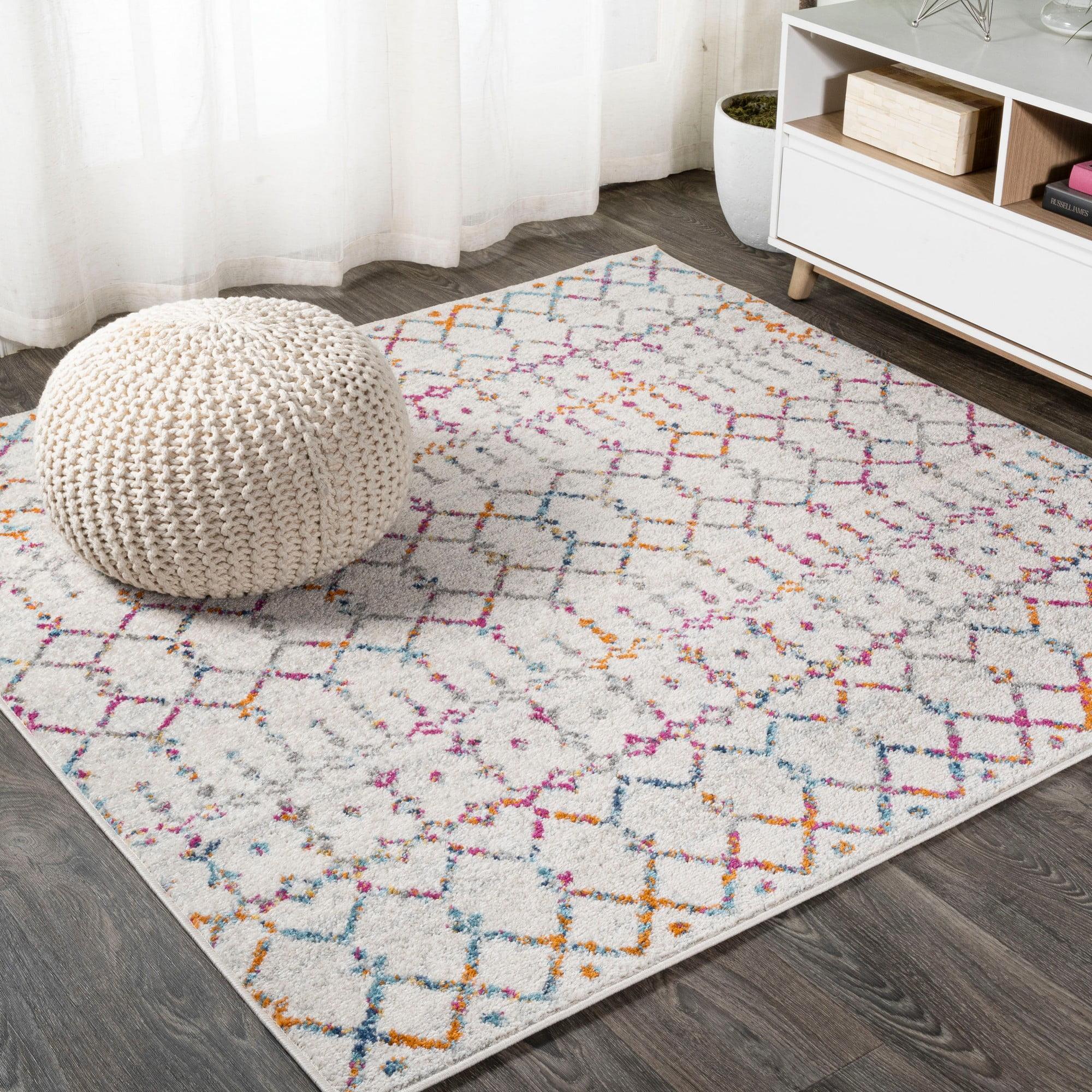 JONATHAN Y Moroccan HYPE Boho Vintage Diamond Ivory/Multi 5' Square Area Rug