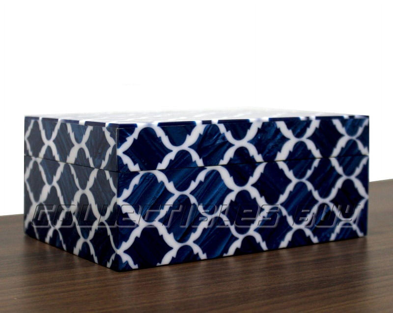 Moroccan Pattern Resin Box Decorative Handmade Storage Box 7x3 x5 inche Blue & White collectiblesbuy