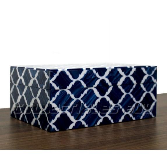 Moroccan Pattern Resin Box Decorative Handmade Storage Box 7x3 x5 inche Blue & White collectiblesbuy