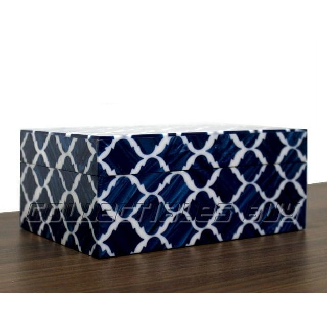 Moroccan Pattern Resin Box Decorative Handmade Storage Box 7x3 x5 inche Blue & White collectiblesbuy