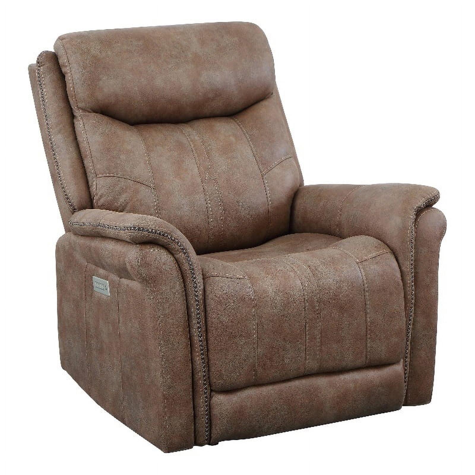 Transitional Camel Brown Microfiber Recliner with USB Port