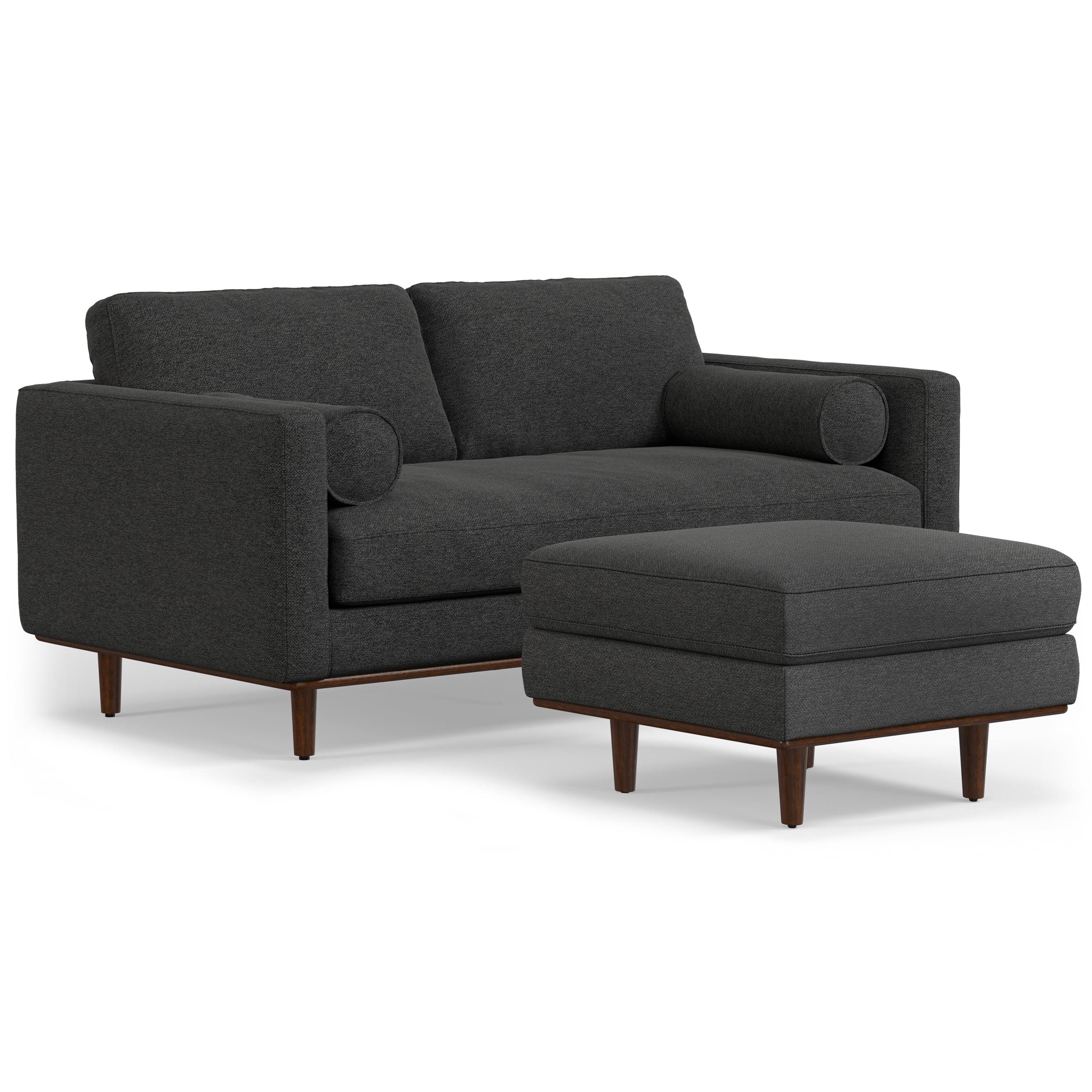 Simpli Home Morrison  Sofa and Ottoman Set in Woven-Blend Fabric