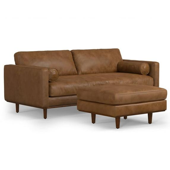 Simpli Home Morrison  Sofa and Ottoman Set in Genuine Leather
