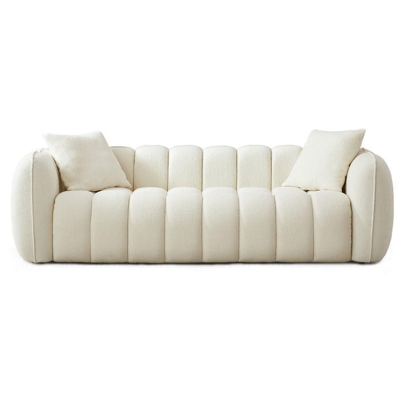 Cream White Tufted Microfiber 3-Seater Sofa with Wood Base