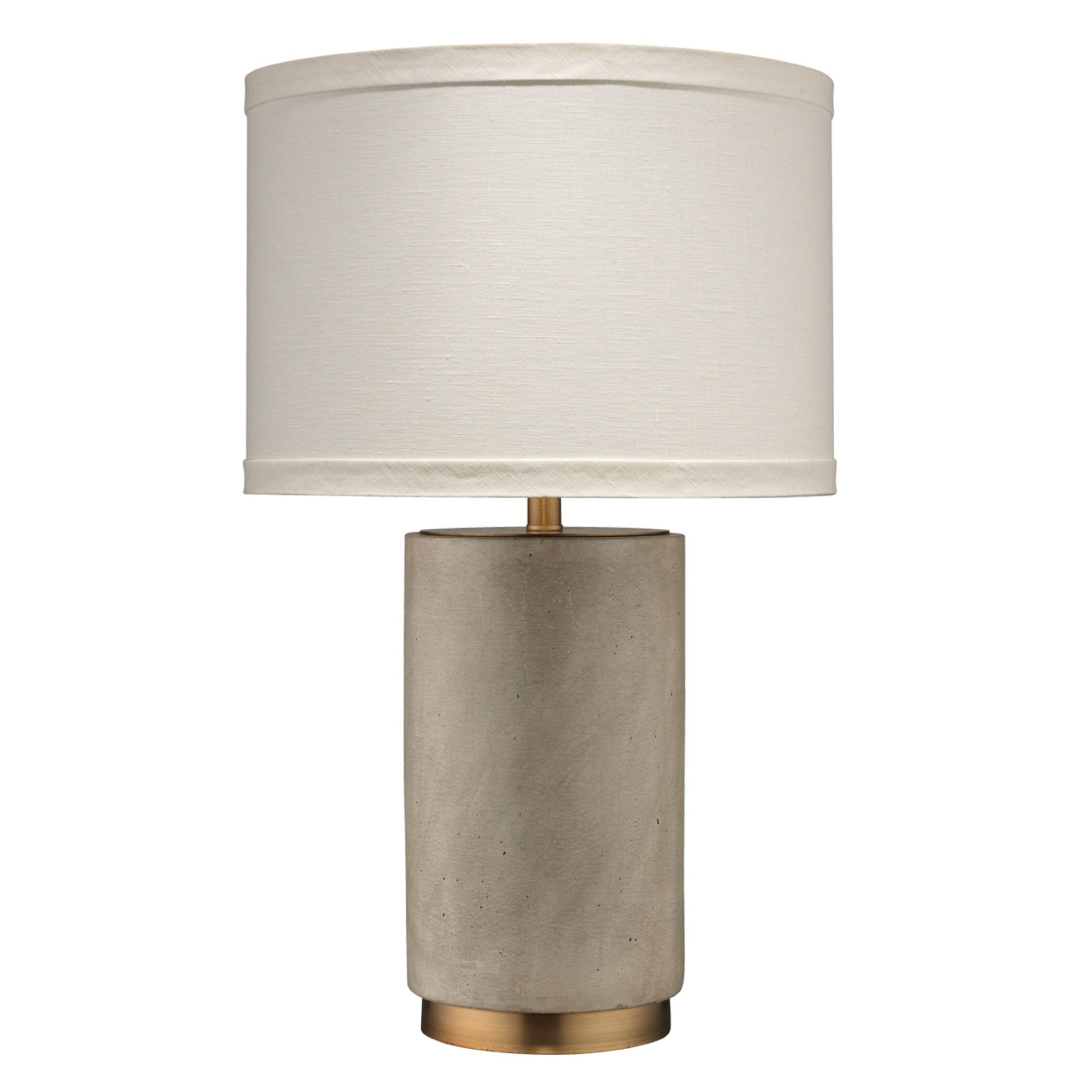 Grey Cement and Antique Brass Table Lamp with Linen Shade