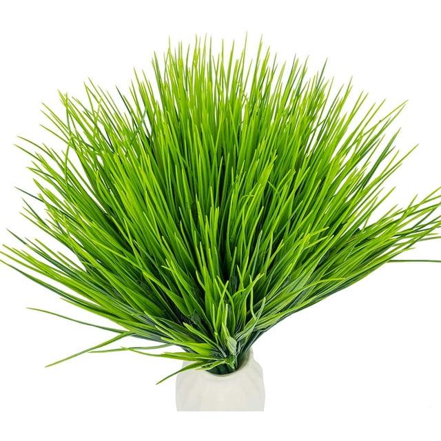 Sinhoon 12 Bundles Artificial Grasses Outdoor UV Resistant Fake Grass No Fade Faux Plastic Plants Garden Window Box Decorating(Green Grass)