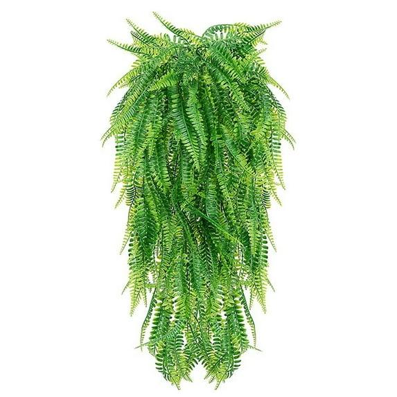 Artificial 2pack Fake Hanging Ferns Plant Faux Ivy Boston Outdoor UV Resistant Plastic (Green)