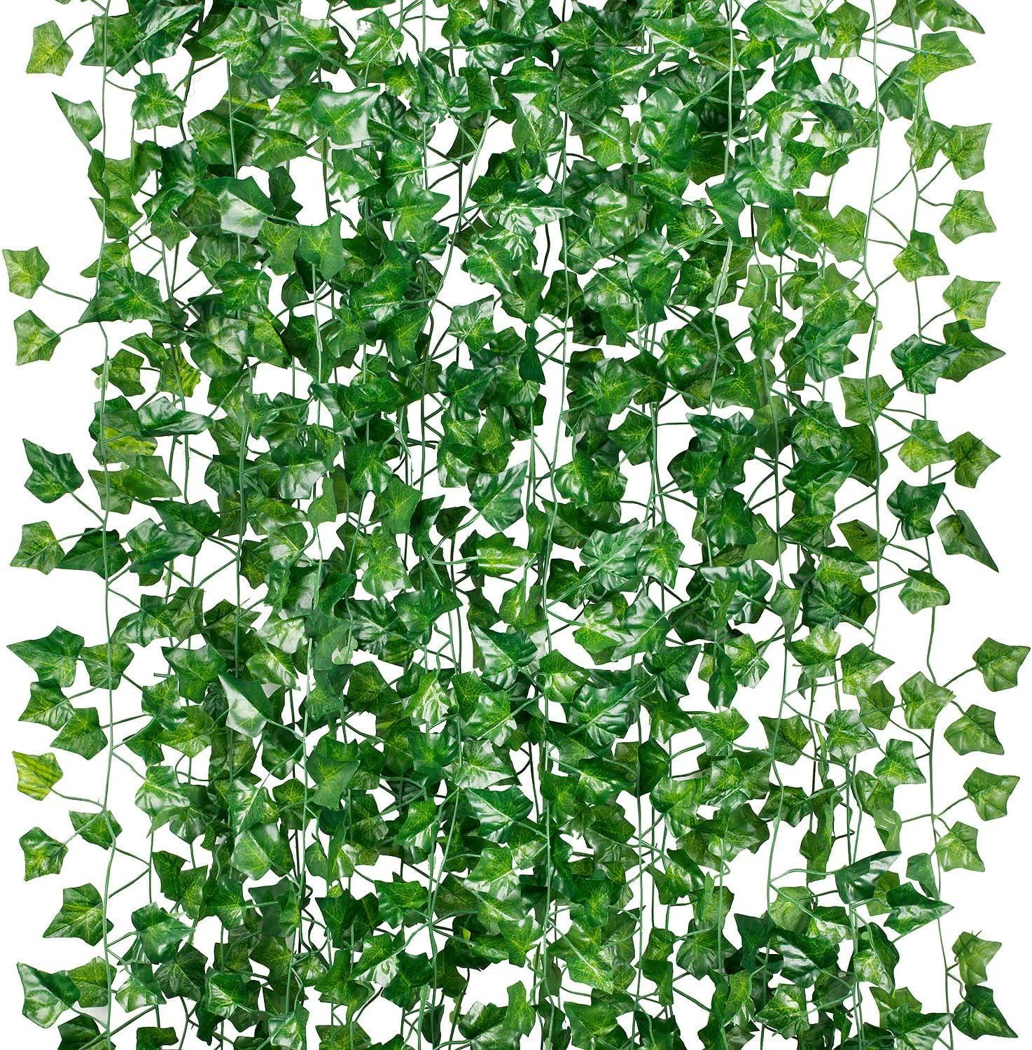 Morttic 84ft 12 Pack / 82 inch, Artificial Ivy Garland Fake Leaf Plants Vine, Hanging Leaves Garlands for Wedding Party Garden Kitchen Outdoor Greenery Wall Decor Green