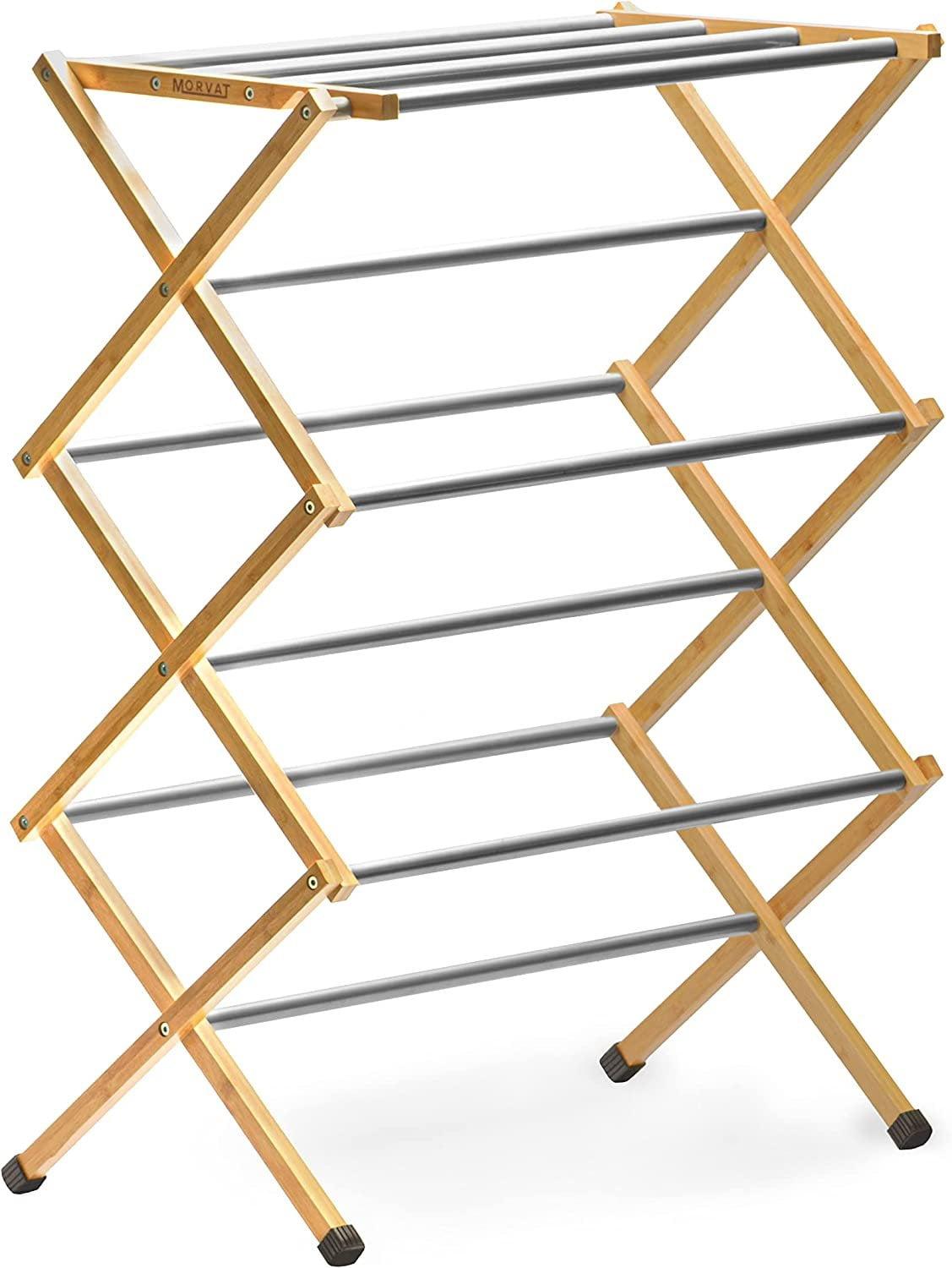 Morvat Bamboo and Steel Folding Laundry Drying Rack