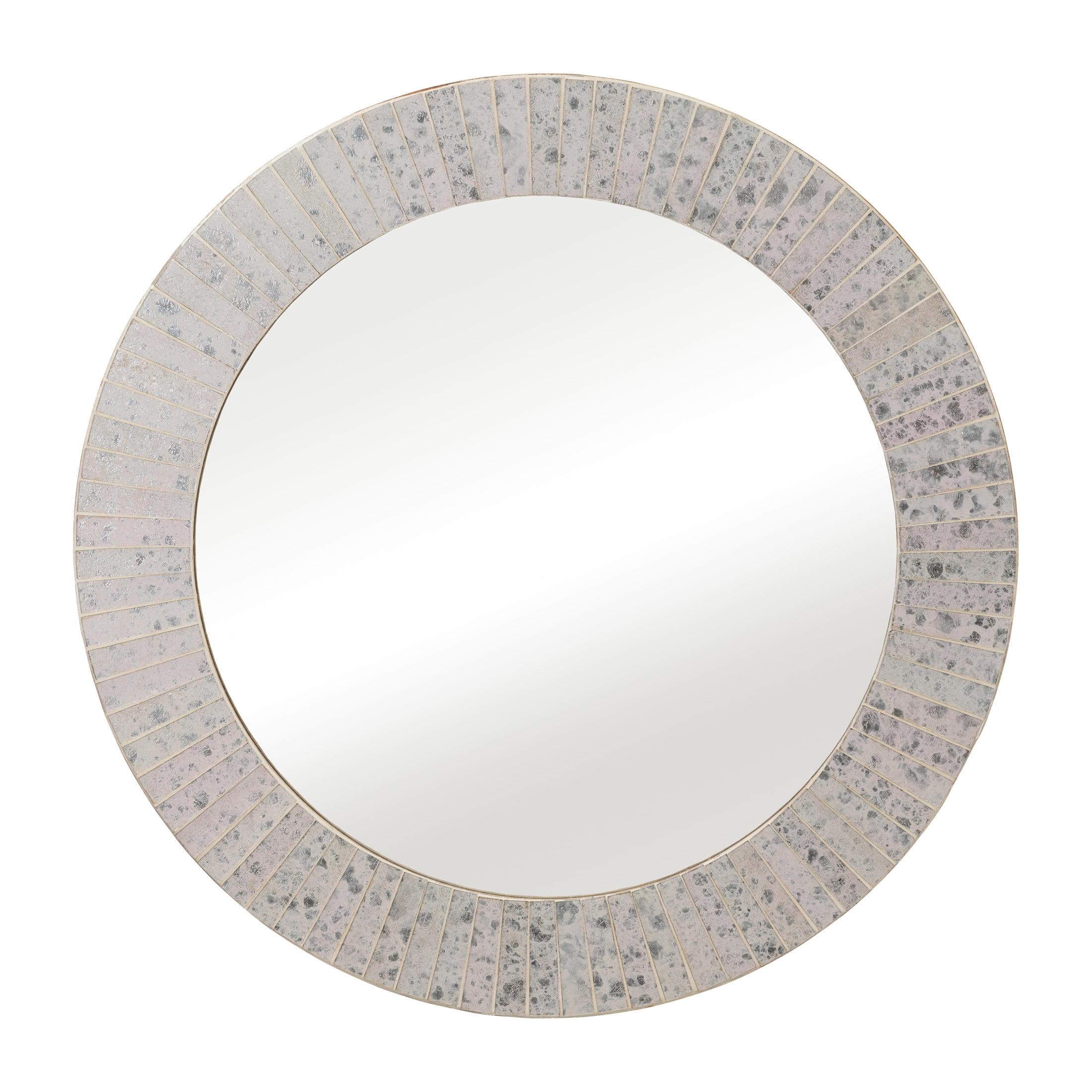 SAGEBROOK HOME 24" Mosaic Round Tiled Mirror Champagne: Contemporary Style, Resin Frame, Wall Mount, UL Listed