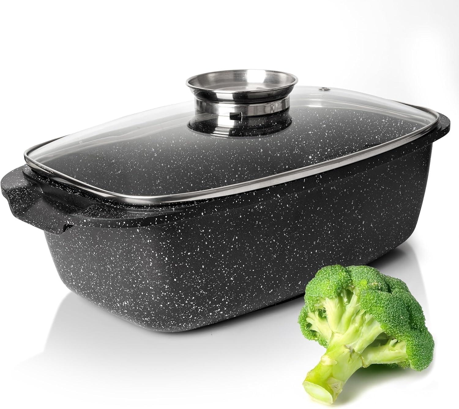 Moss & Stone 6 Qt Induction Compatible Aluminum Roaster Pot with Glass Lid