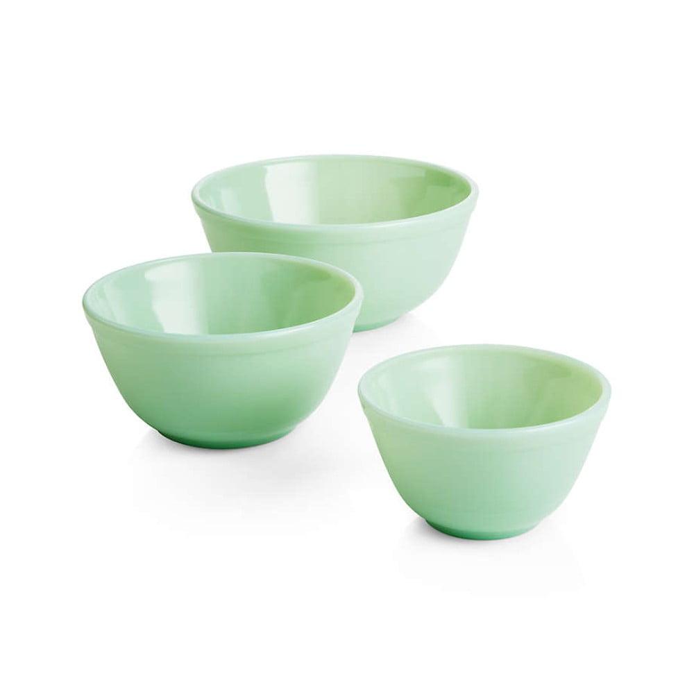 Mosser Jadeite Green Glass Mixing Bowl Set of 3