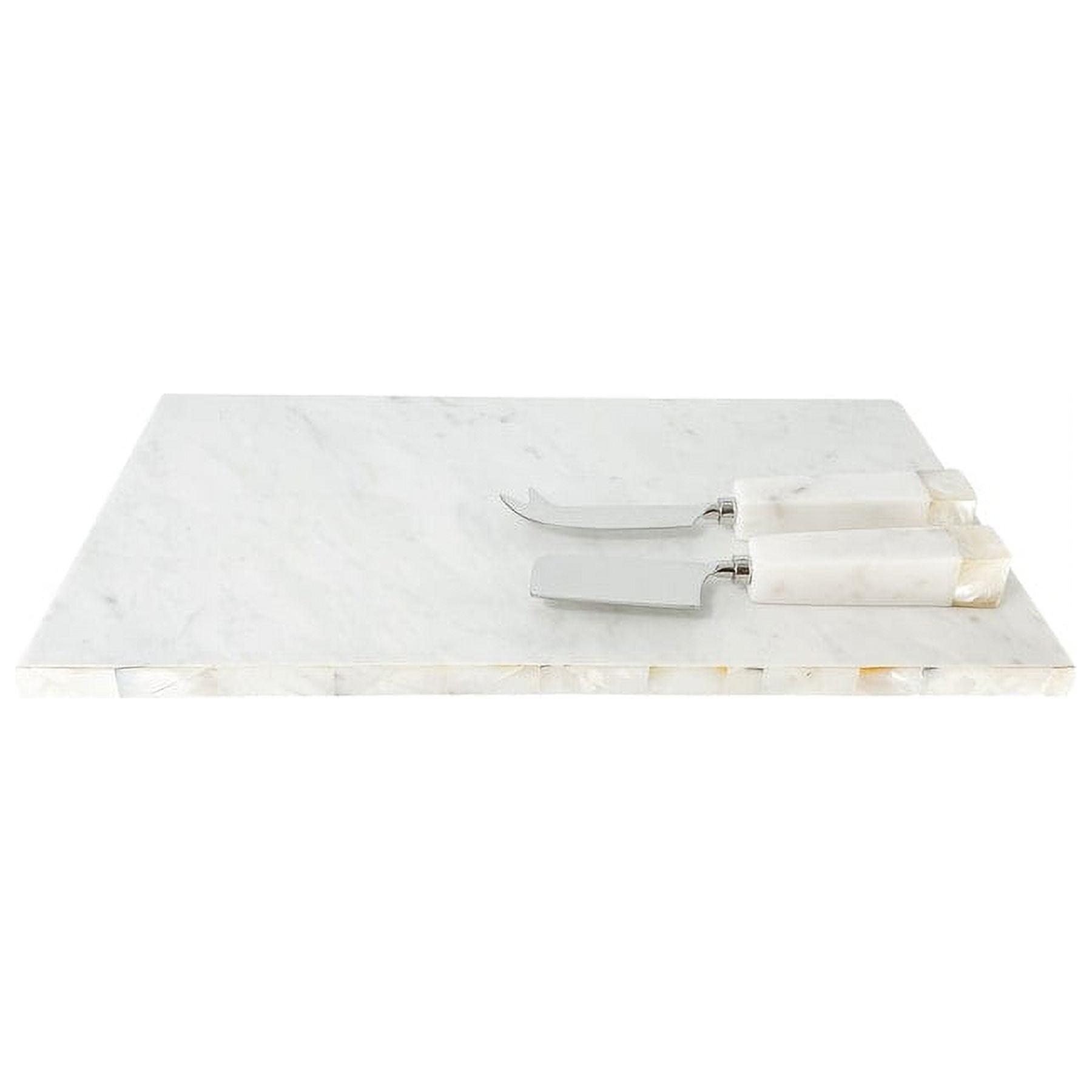 White Marble Rectangular Cheese Board and Knife Set