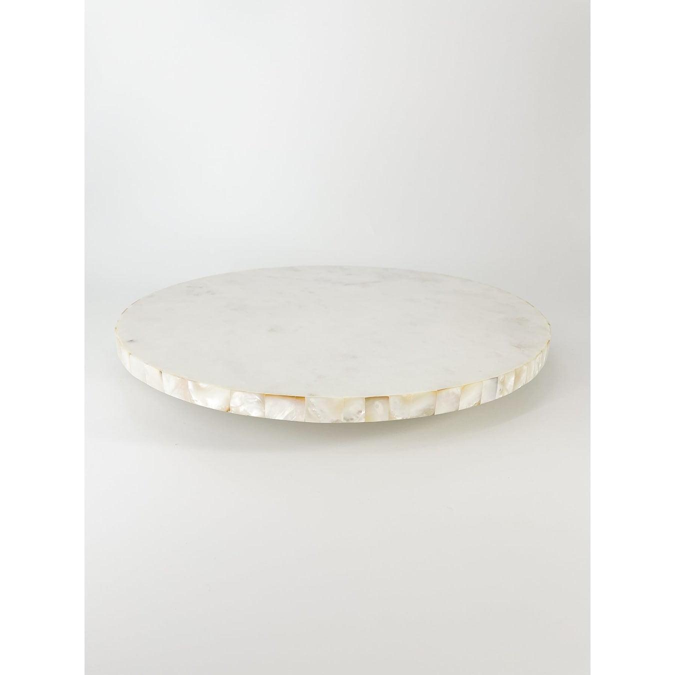 18" White Marble and Mother-of-Pearl Lazy Susan