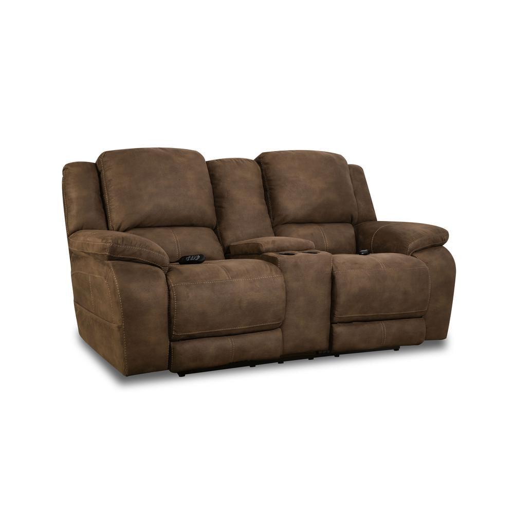 Harley Brown Faux Leather Power Reclining Loveseat with Console