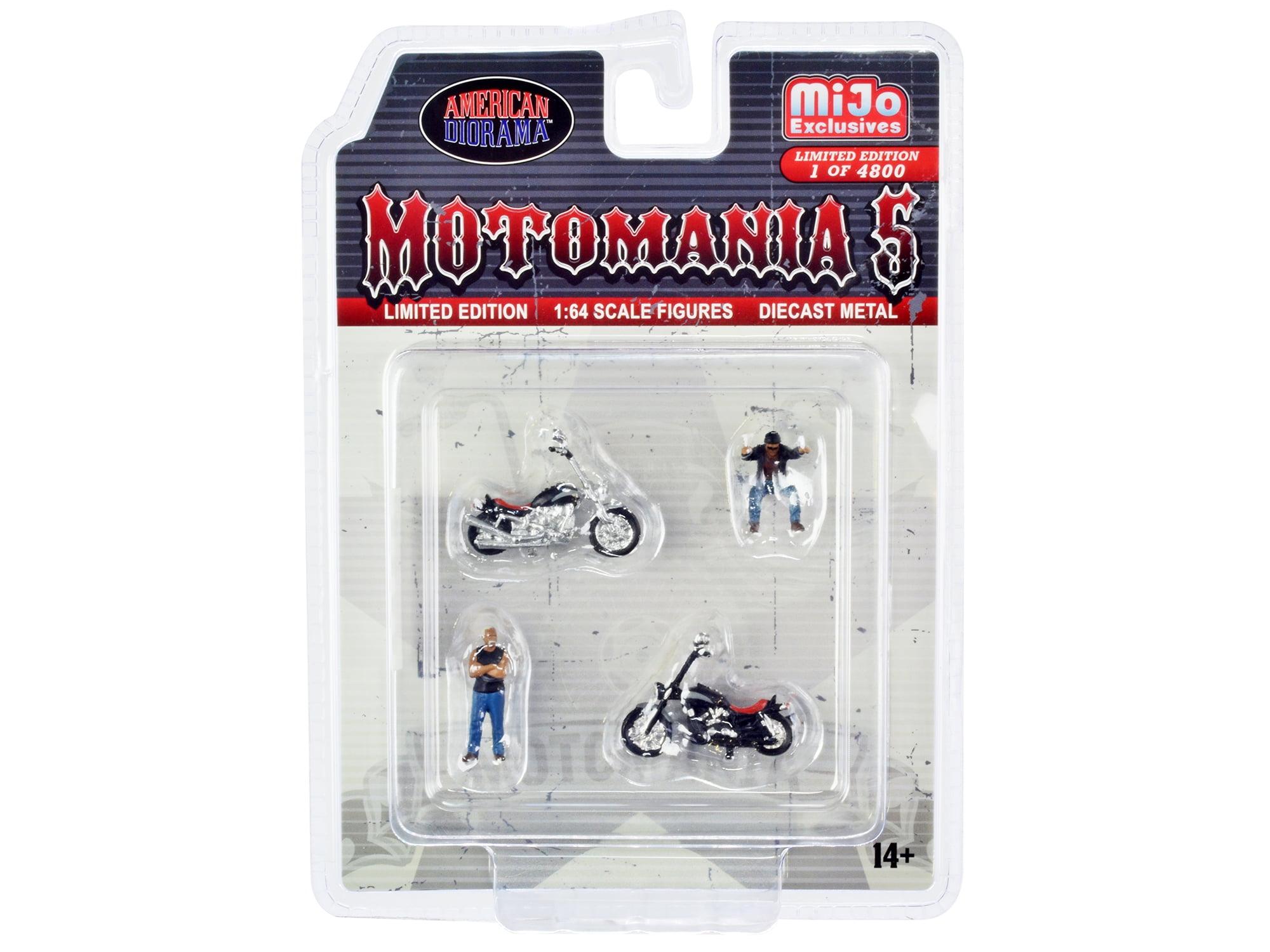 "Motomania 5" 4 piece Diecast Set (2 Figures and 2 Motorcycles) Limited Ed to 4800 pcs for 1/64 Scale Models by American Diorama