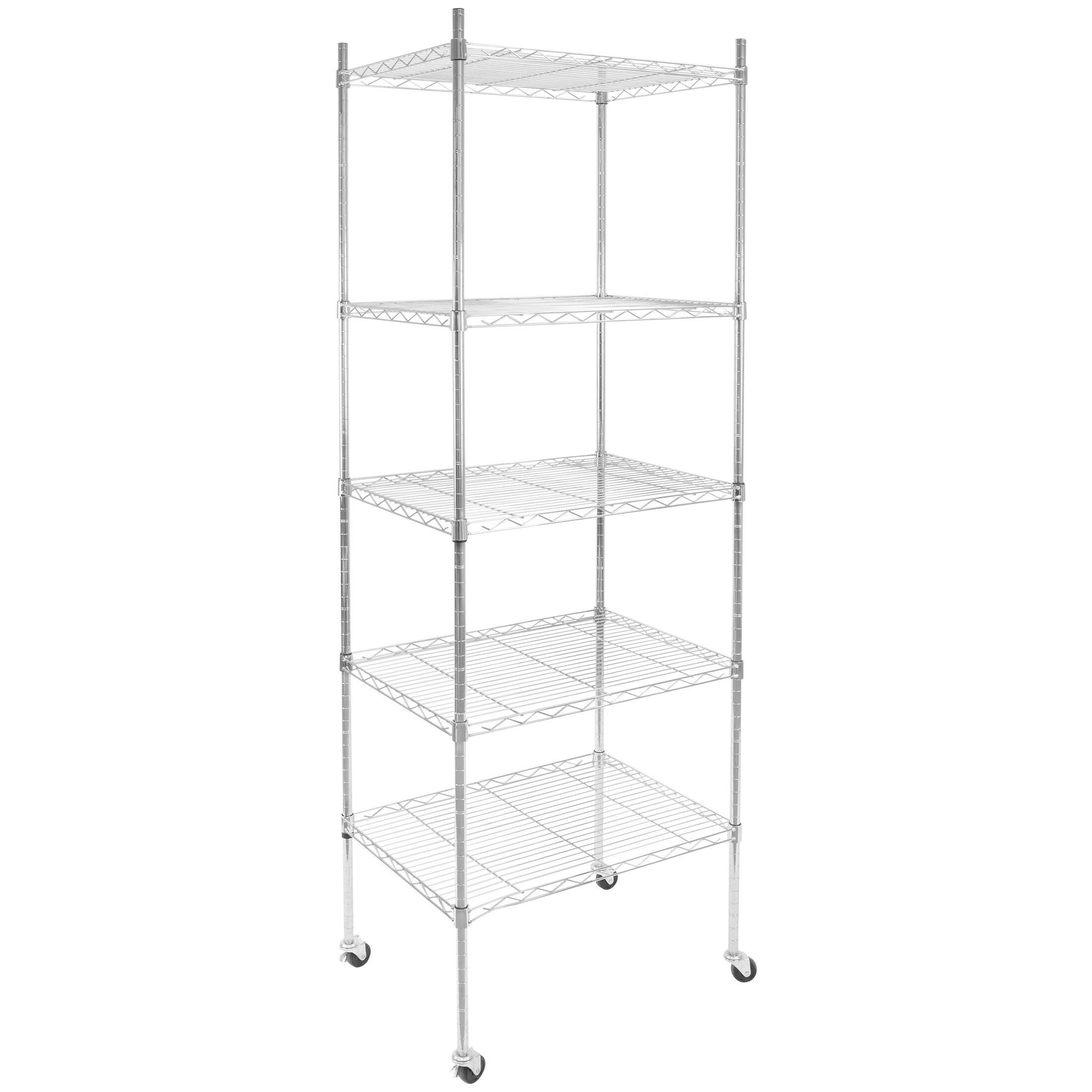 Adjustable 5-Tier Gray Metal Utility Shelf Rack with Wheels