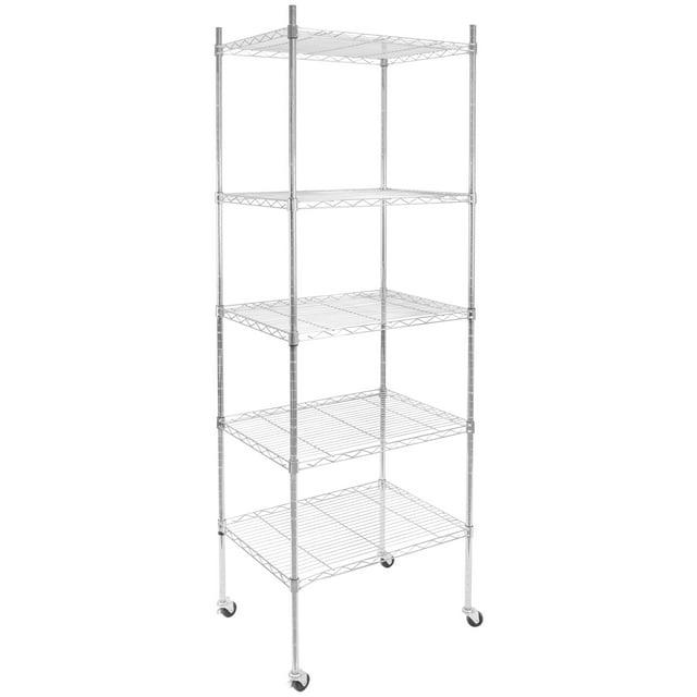 Mount-it Mount-It! Height Adjustable 5 Tier Wire Shelving with Rolling Wheels | Closet Metal Racks Shelves