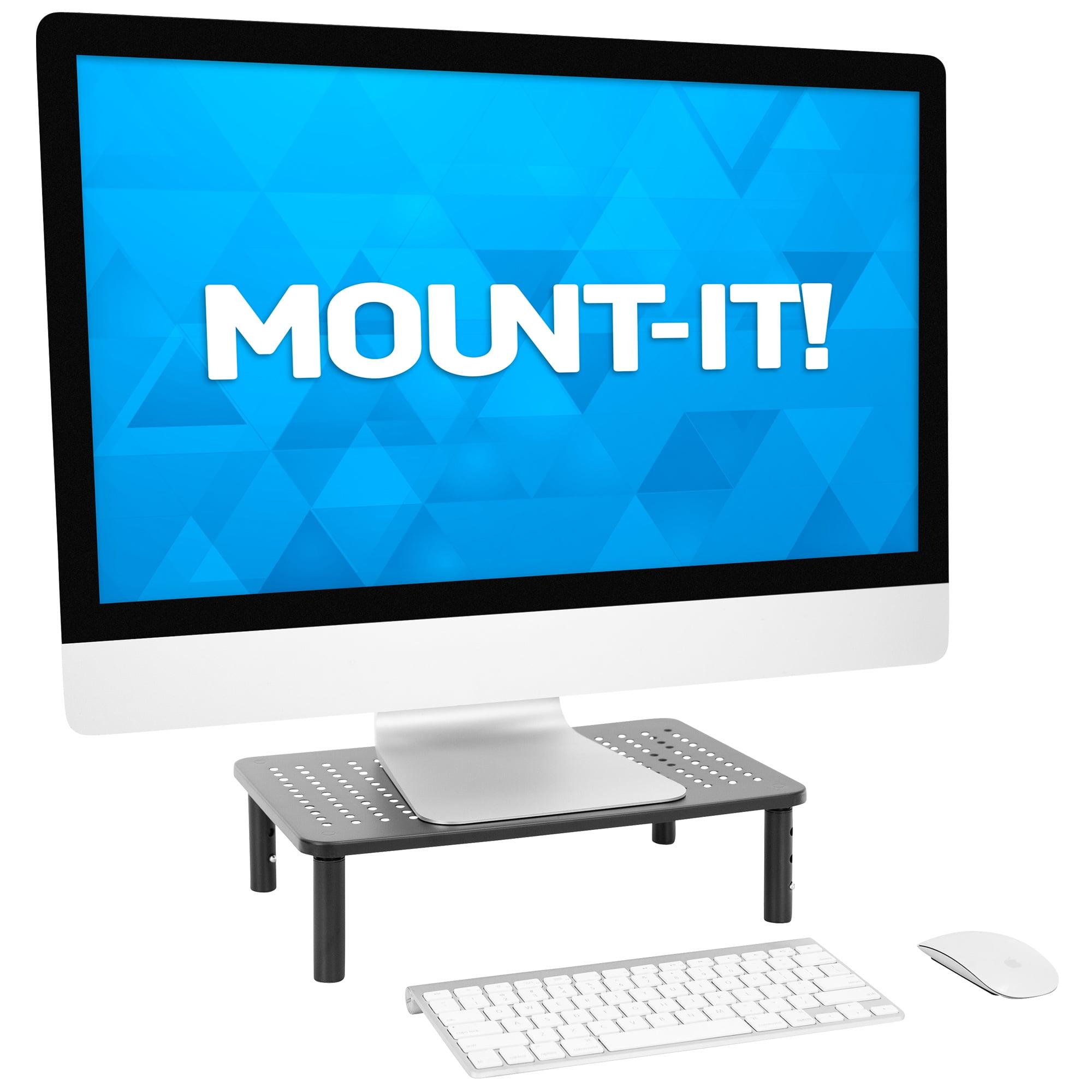 Mount-It! Height Adjustable Single Monitor Riser | Metal Mesh Computer Screen Platform | Desktop Riser for Laptop Monitor & Printer | 44 Lbs. Capacity