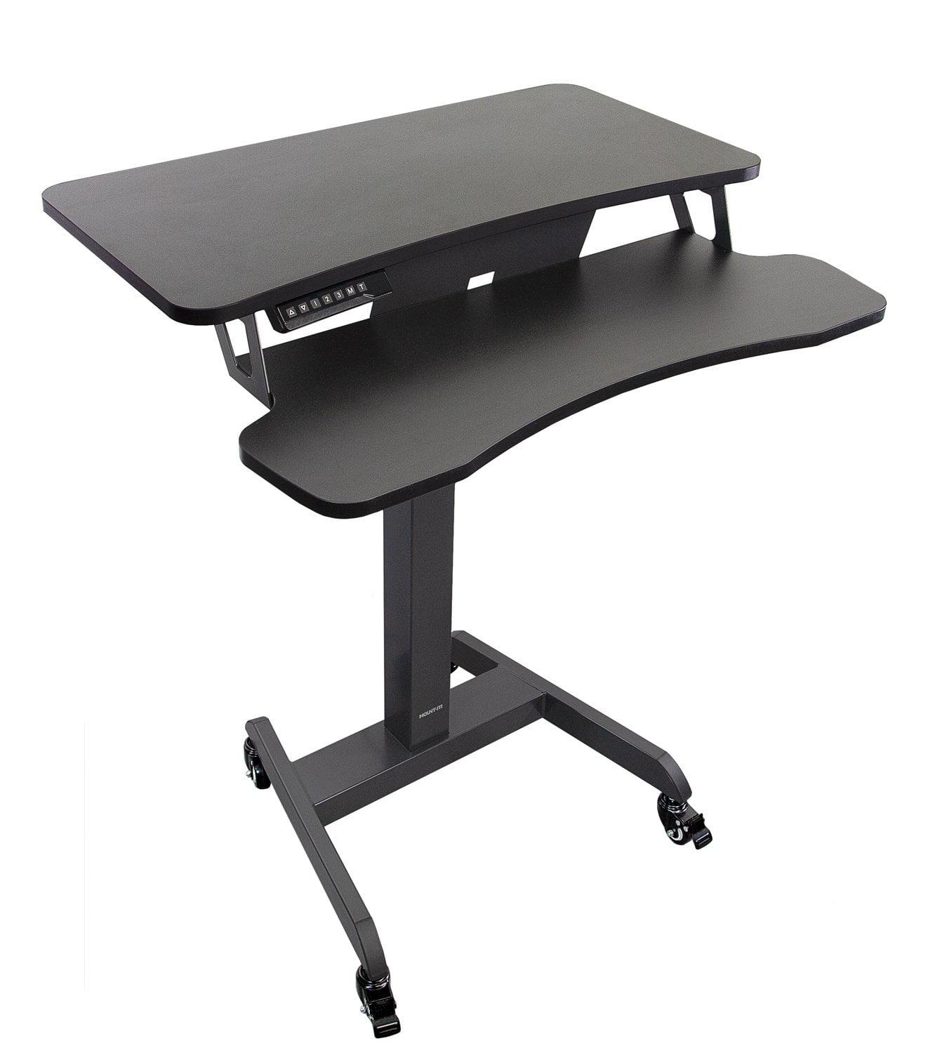 Mount-It! Electric Mobile Height Adjustable Standing Workstation with Wheels 31.5 x 14.5 in Tabletop