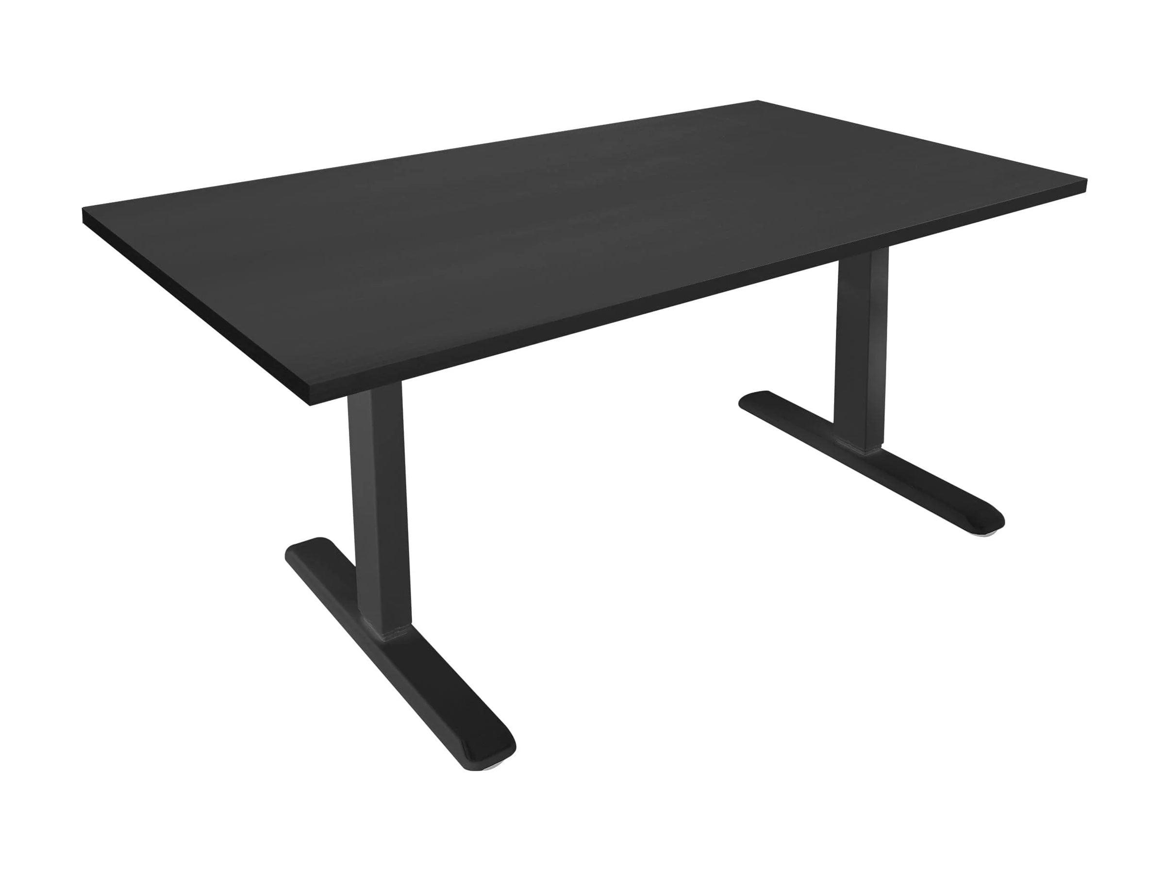 Mount-It! Height Adjustable Electric Sit-Stand Black Desk with Black Tabletop