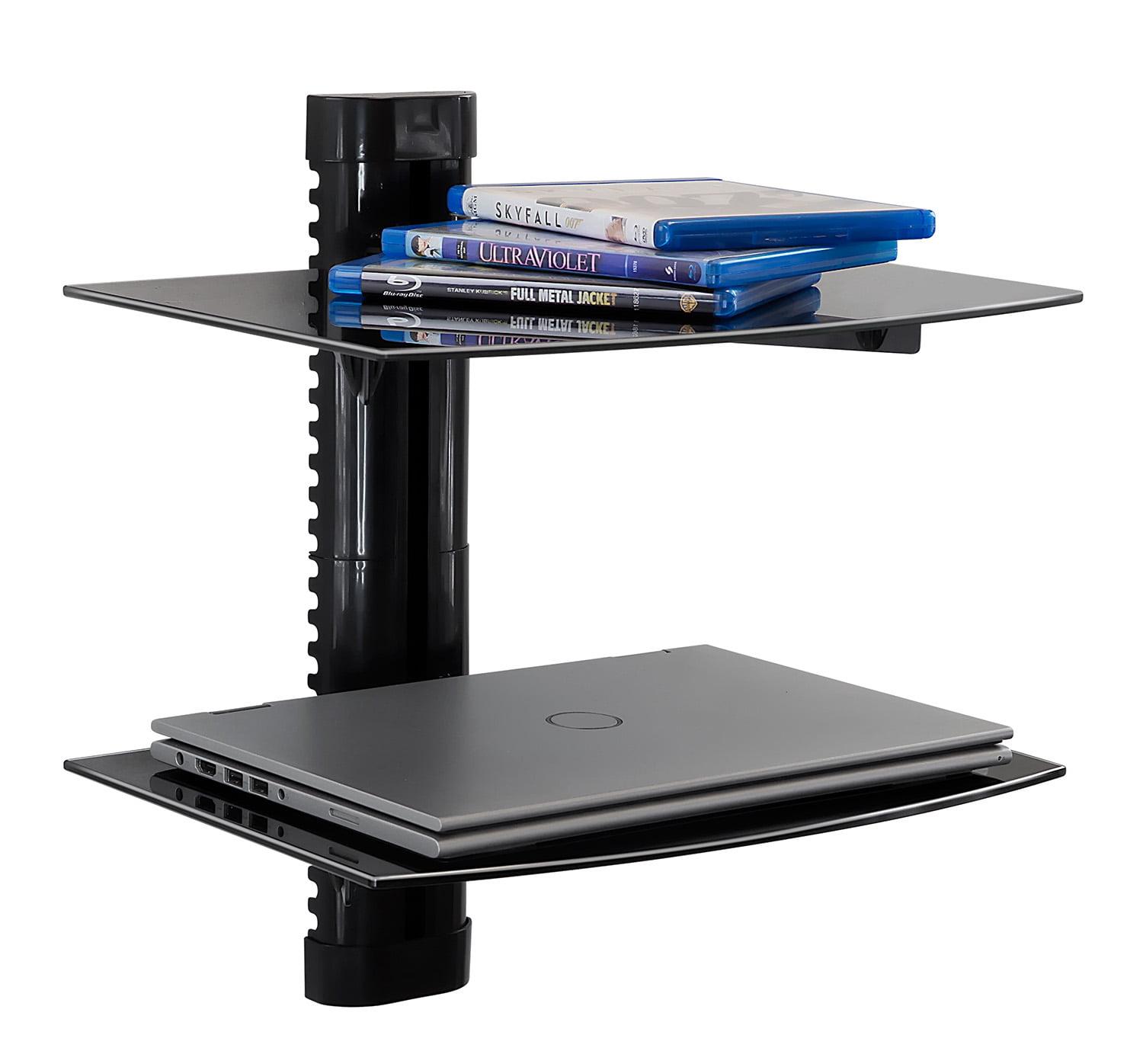 Black Steel Floating Wall Shelf with Tempered Glass