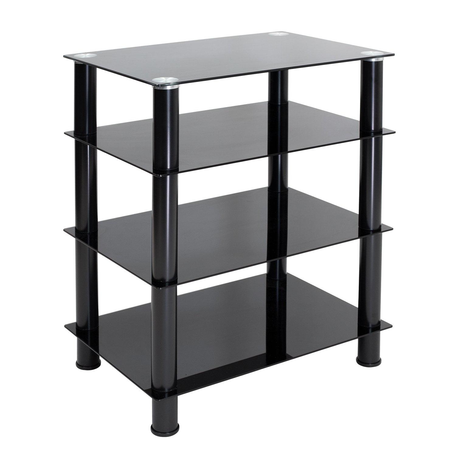 Mount-It! Tempered Glass AV Component Media Stand | Audio Tower & Media Center with 4 Shelves, Black