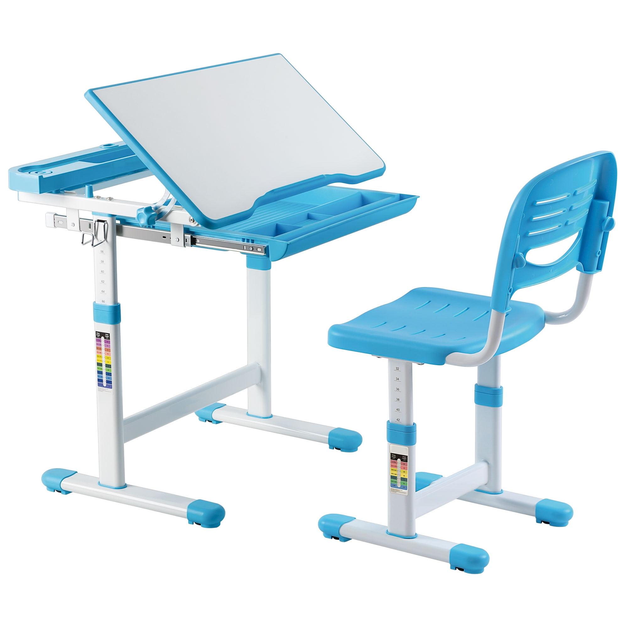 ErgoKid Blue Gloss Adjustable Height Desk with Cup Holder & Drawer