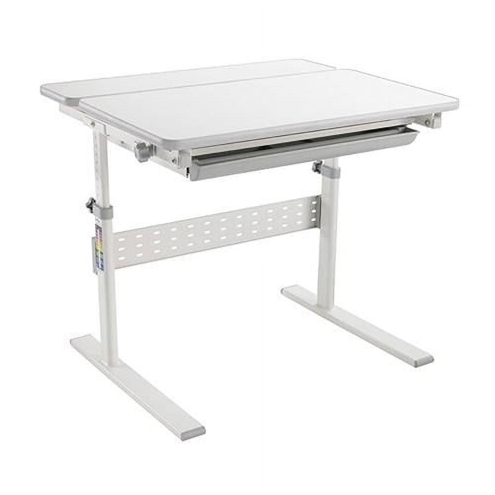 ErgoKid Gray Height-Adjustable Study Desk with Drawer and Cup Holder