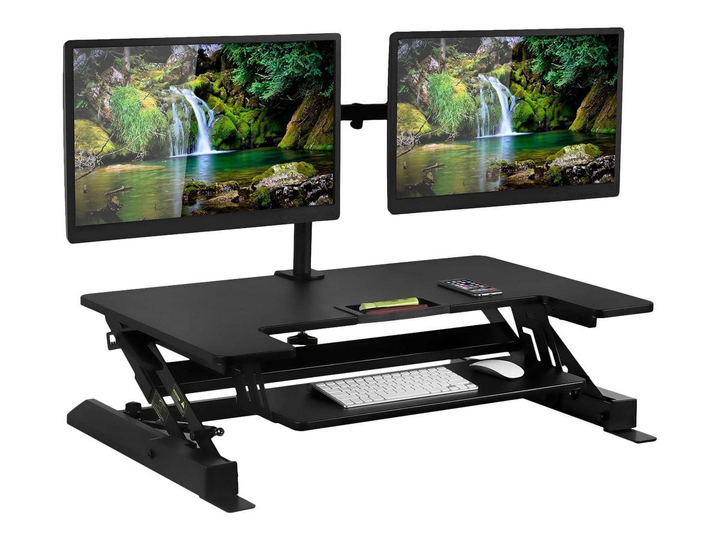 Mount-It! Height Adjustable Standing Desk Converter with Bonus Dual Monitor Mount Included - Wide 36 Inch Sit Stand Workstation with Gas Spring Lift