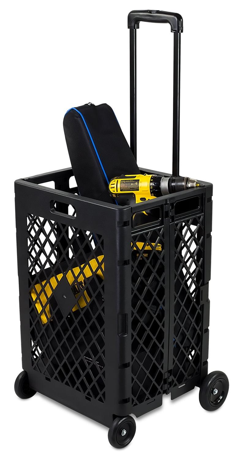 Black Foldable Mesh Utility Cart with Telescopic Handle