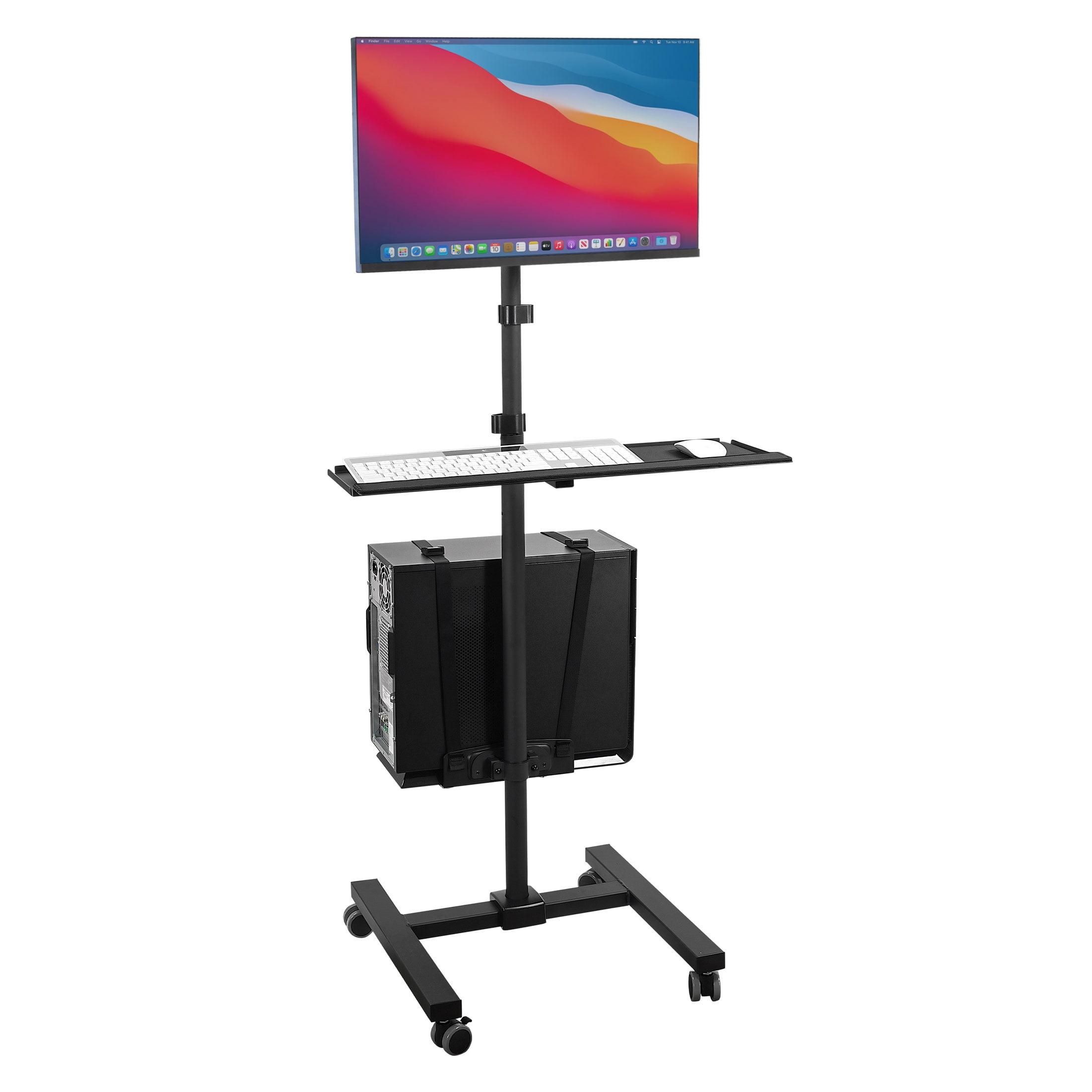 Mount-It! Height Adjustable Rolling Computer Cart, Workstation with Tray Monitor Mount & CPU Holder