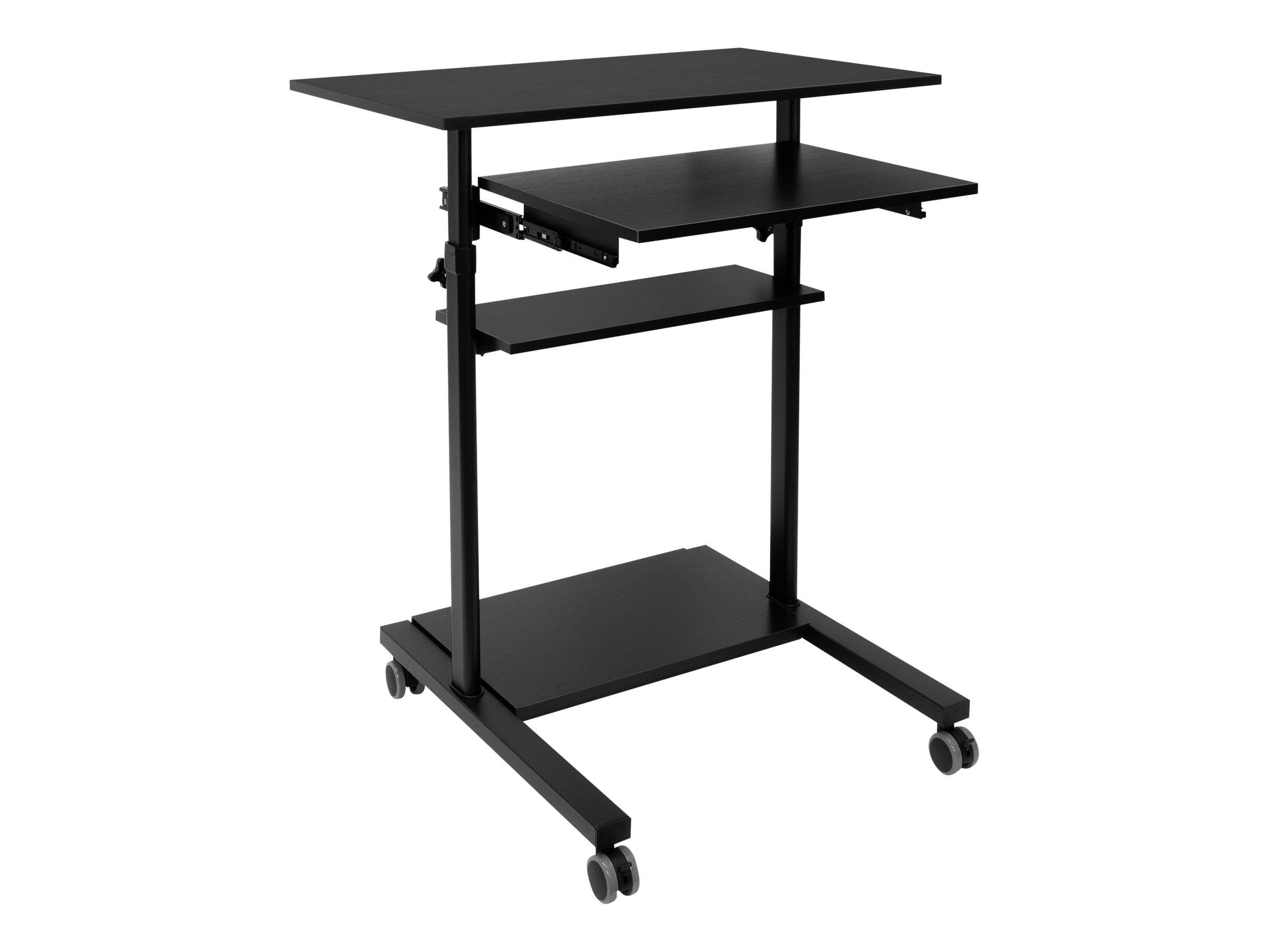 Adjustable 32" Black Wood Mobile Sit/Stand Desk with Keyboard Tray