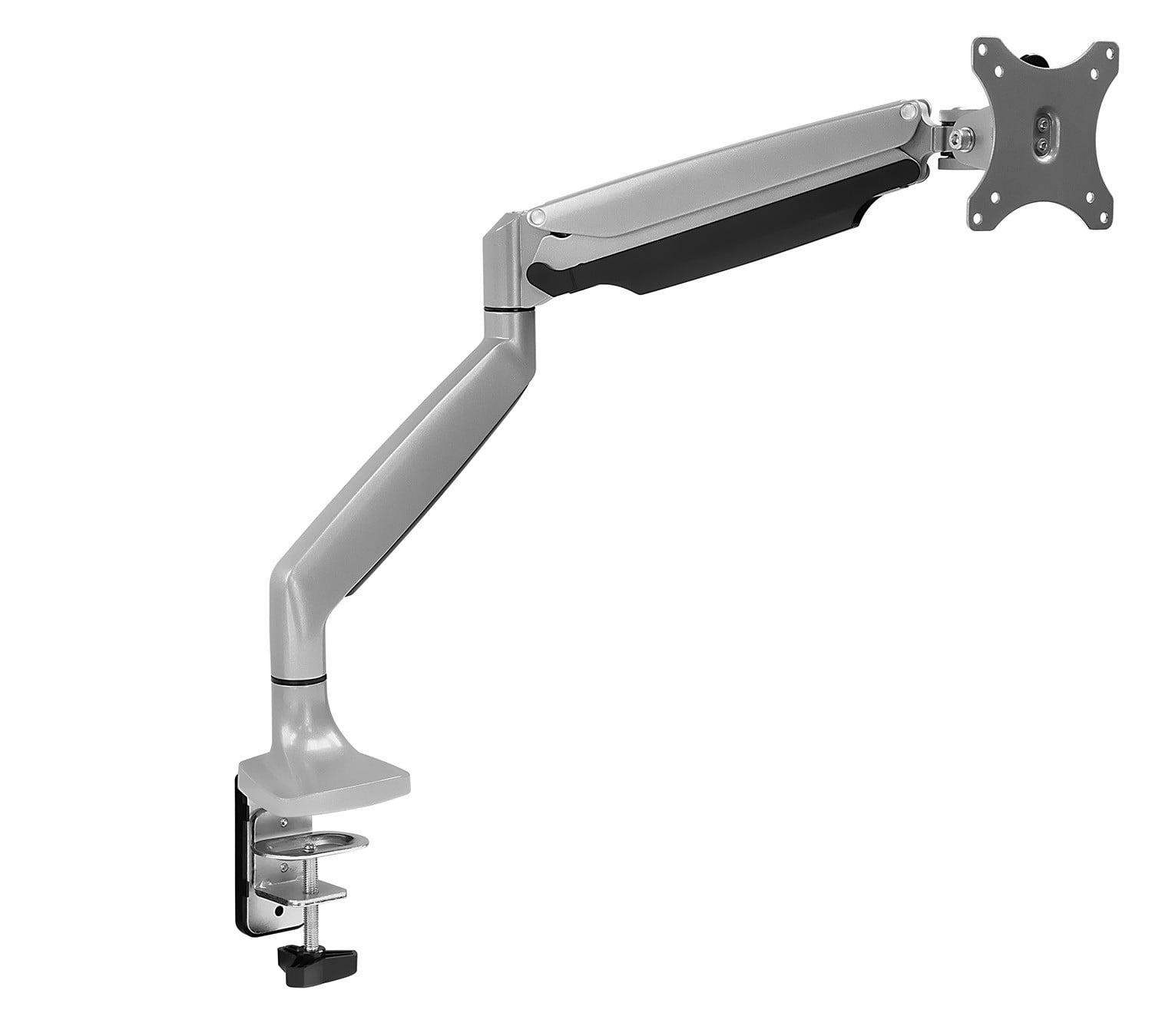 Mount-It! Single Monitor Arm Desk Mount | Full Motion Articulating Height Adjustable | Fits 21 - 32 in | Gas Spring, Clamp and Grommet Base | Silver