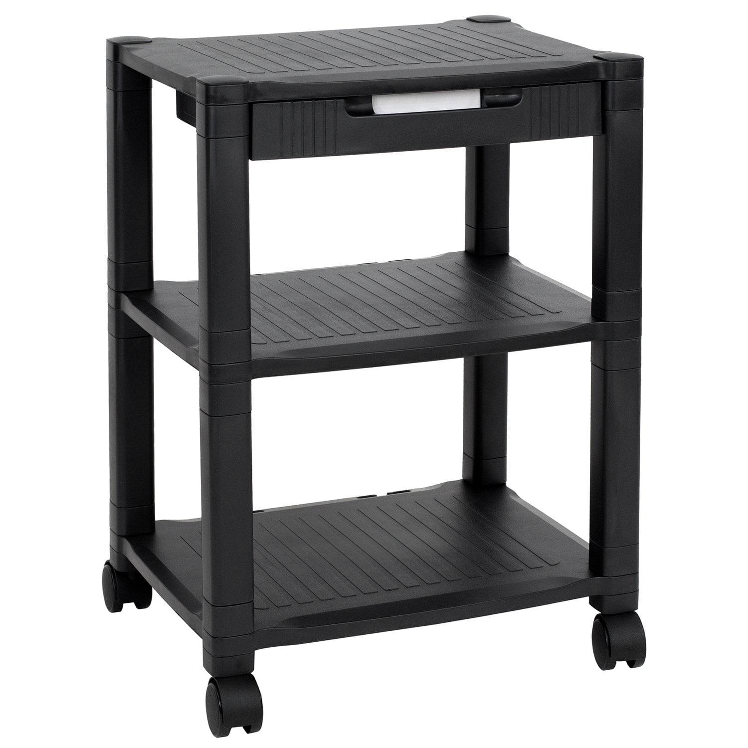 Mount-It! 3 Tier Mobile Printer Stand with Drawer | Height Adjustable Printer Cart with 4 Swivel Wheels and Cable Management | Rolling Printer Stand