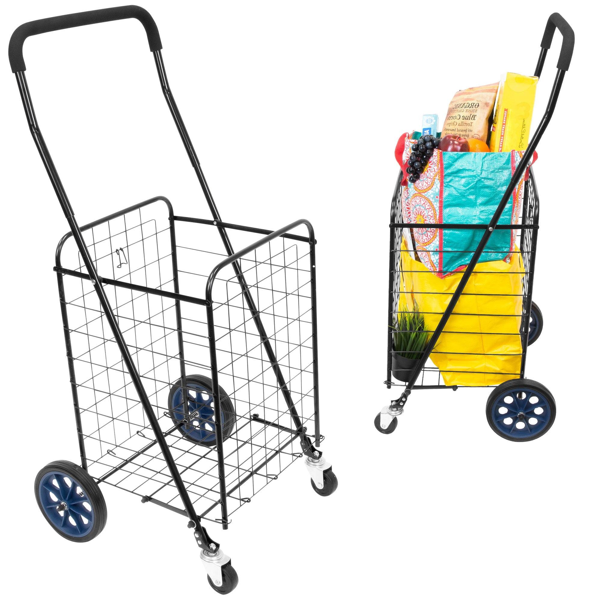 Mount-It! Rolling Utility Shopping Cart for Groceries and Other Supplies | Portable Grocery Cart Rolls Smoothly | Foldable and Easy to Store