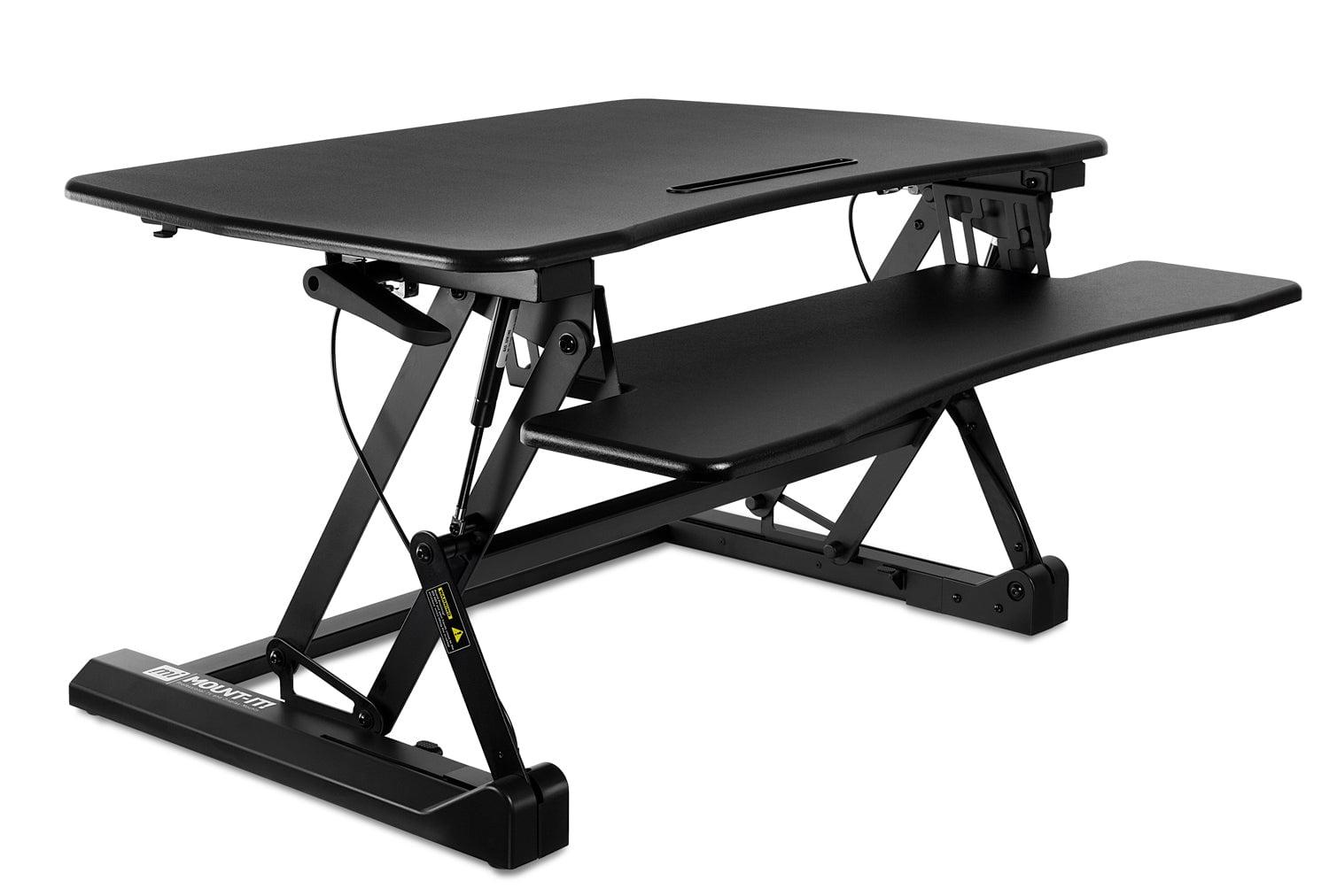 Black Adjustable Metal Standing Desk Converter with Keyboard Tray