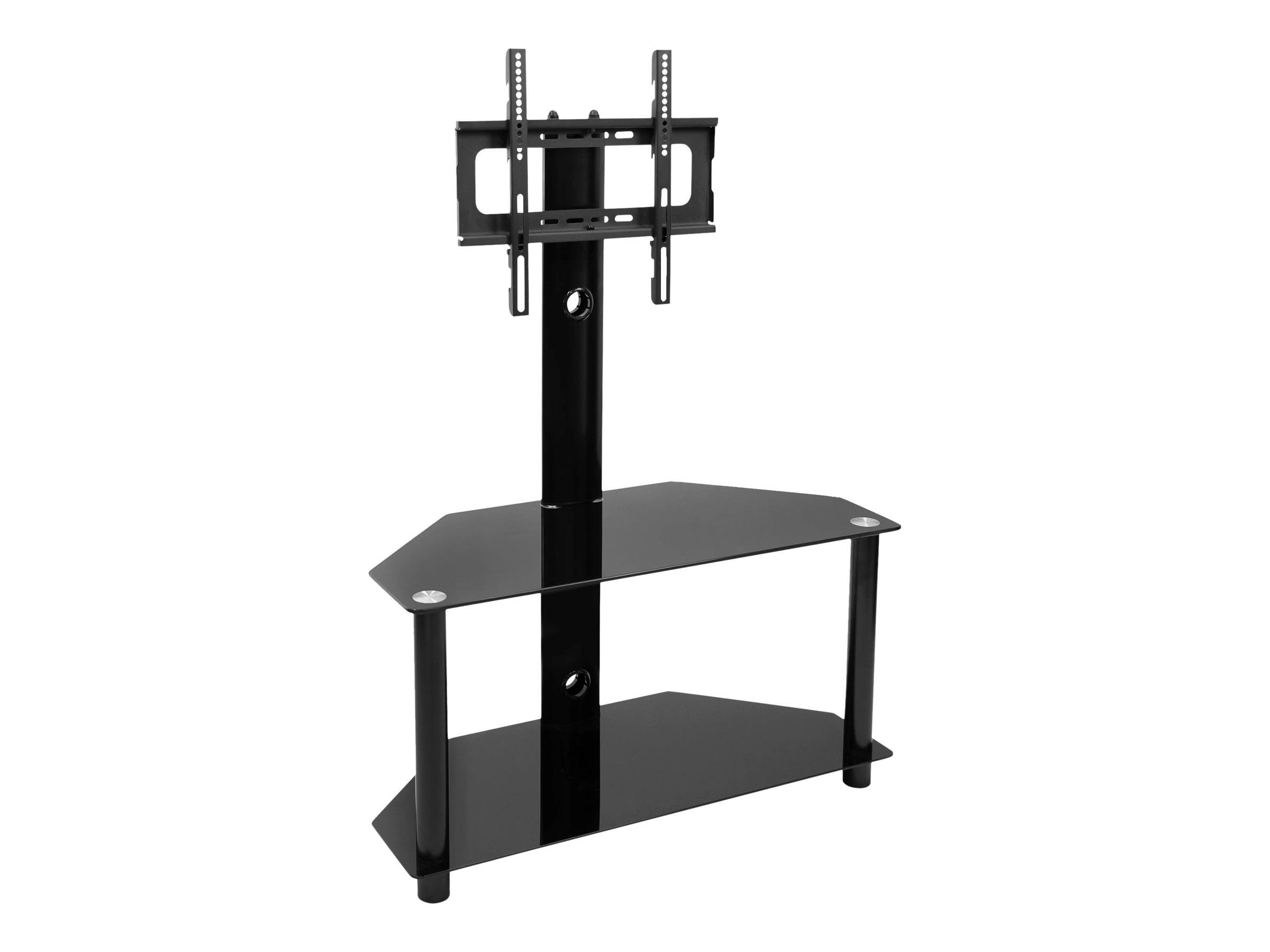 Black Adjustable TV Stand with Mount and Tempered Glass Shelves