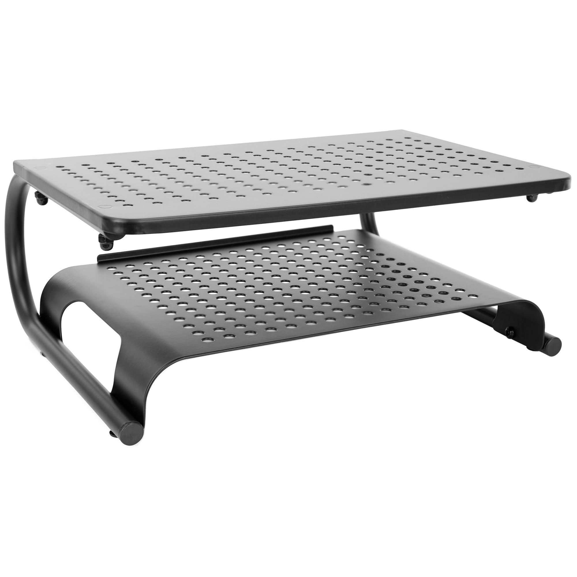 Black Metal Two-Tier Desktop Monitor Stand with Vented Design