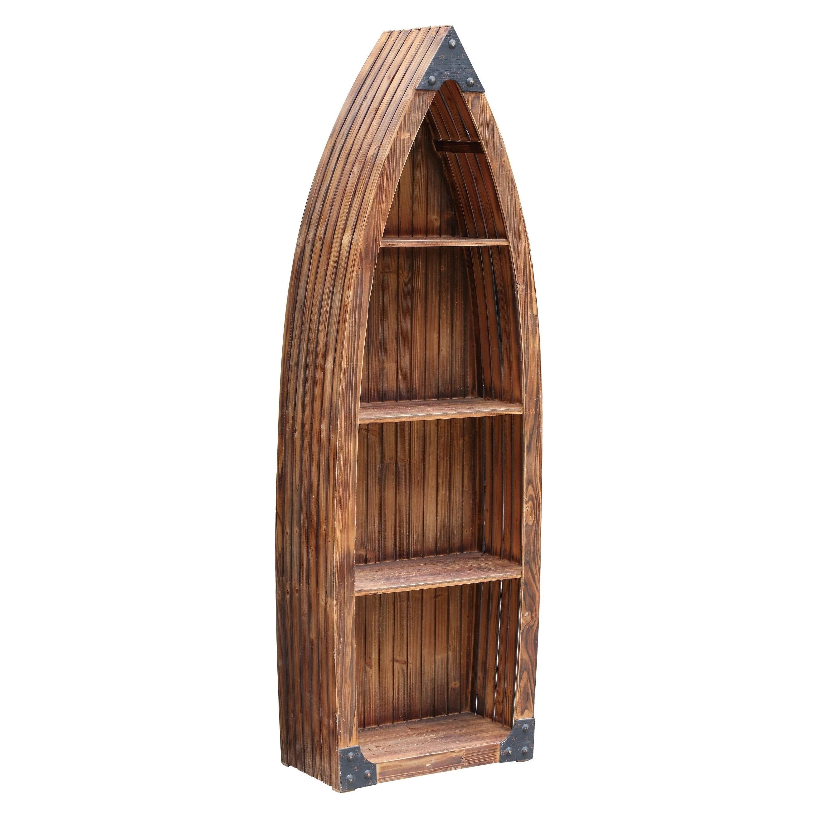 Mountain View Rustic Fir Wood Canoe-Inspired 3-Shelf Bookcase