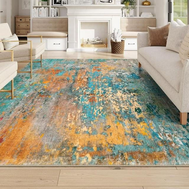 Moynesa 9'x12' Area Rug for Living Room Machine Washable Rugs Modern Abstract Low Pile Soft Mat Large Indoor Non-Slip Accent Carpet for Dining Room Table Apartment,Rosy