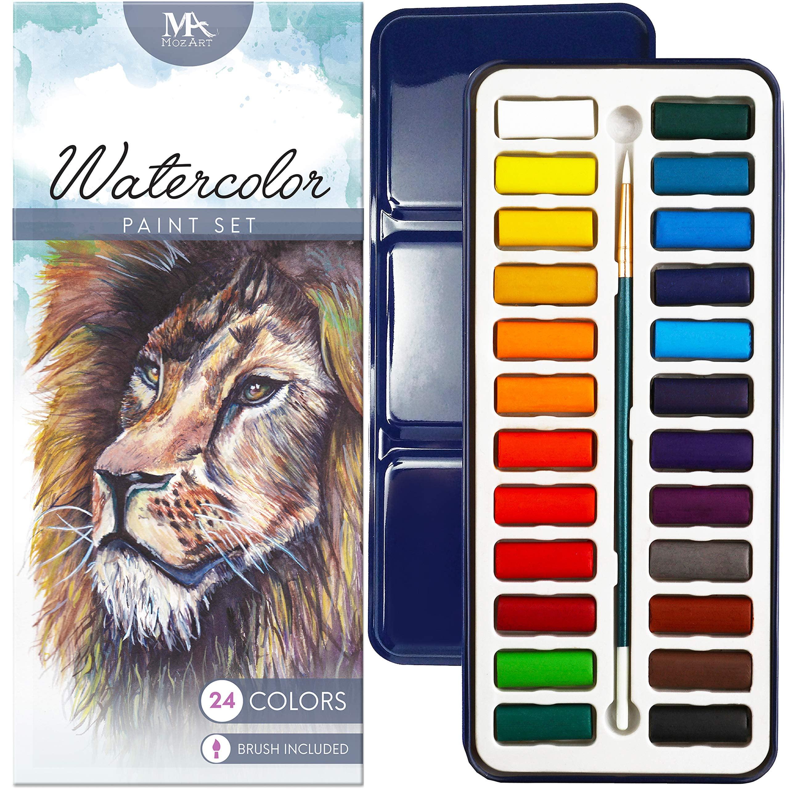 MozArt Essential Watercolor Paint Set, 24 Colors and Brush