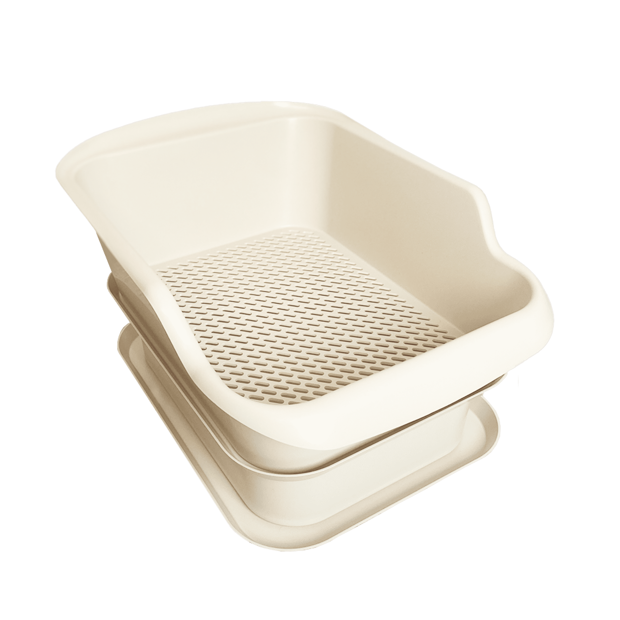 Beige Plastic Cat Sifting Litter Box with Waste Tray