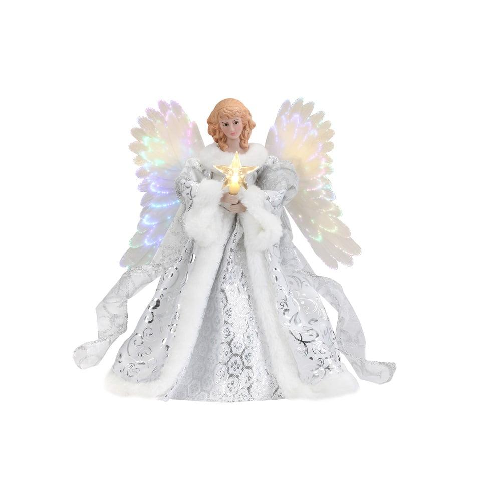 12" White Porcelain Fiber Optic Angel Tree Topper