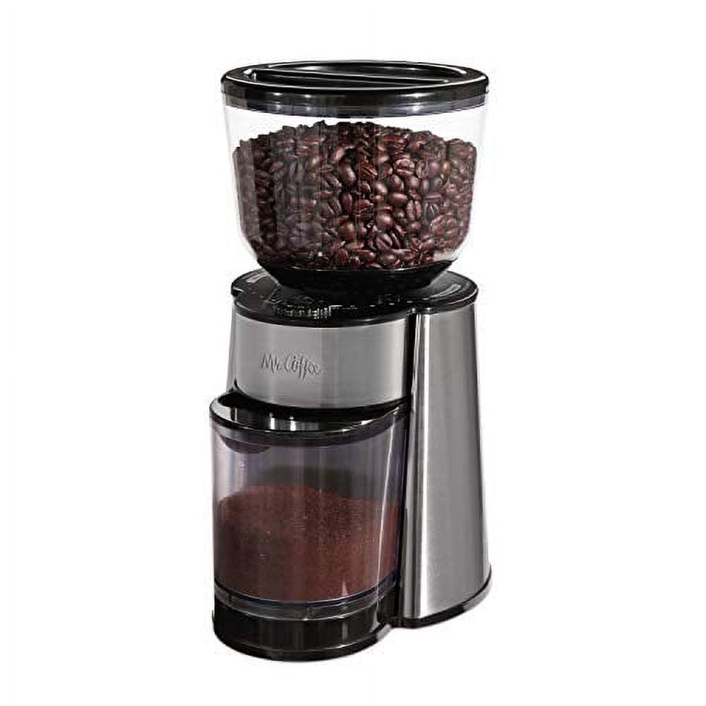 Mr. Coffee Automatic Silver Burr Mill Grinder with 18 Custom Grinds