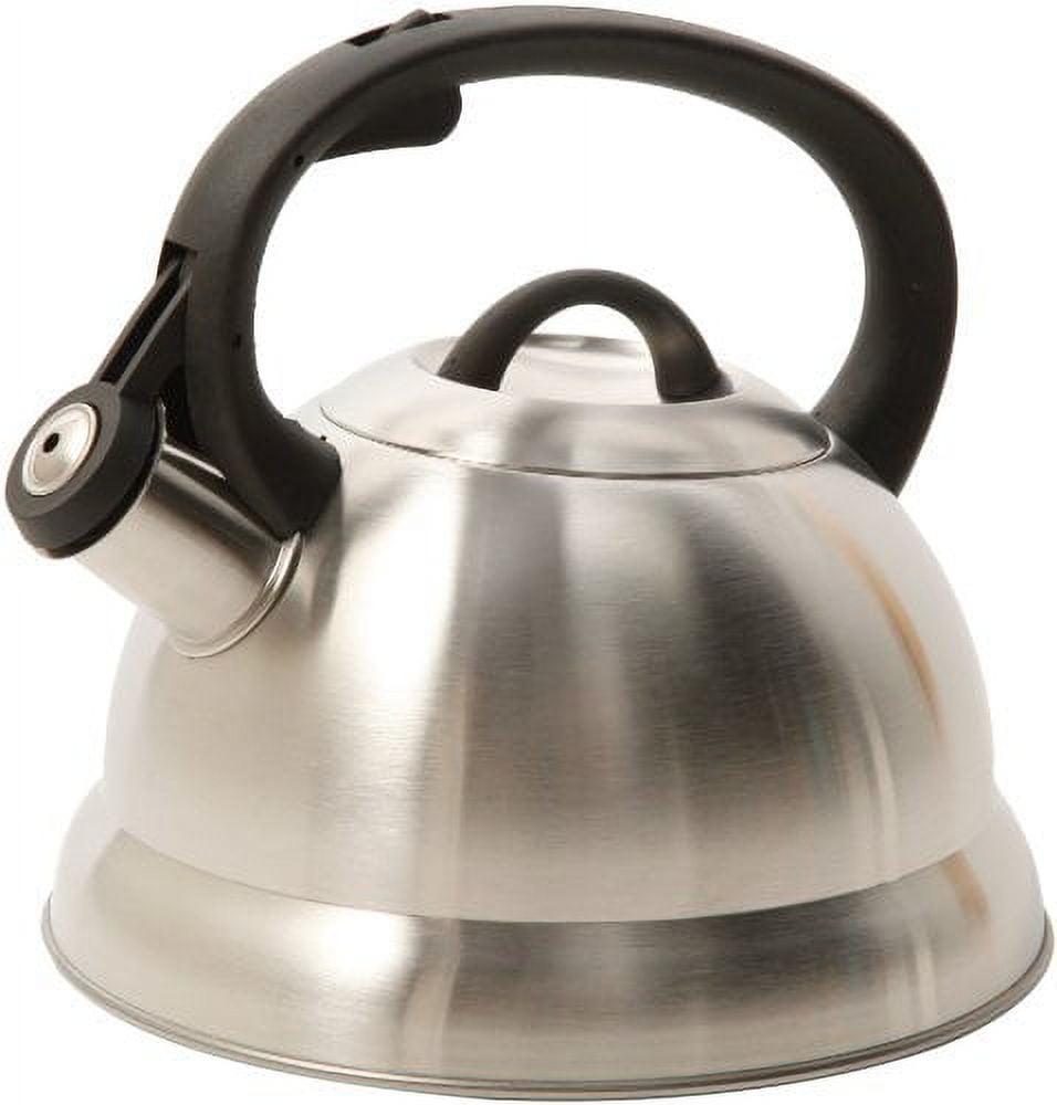 Brushed Satin Stainless Steel Whistling Tea Kettle, 1.75-Quart